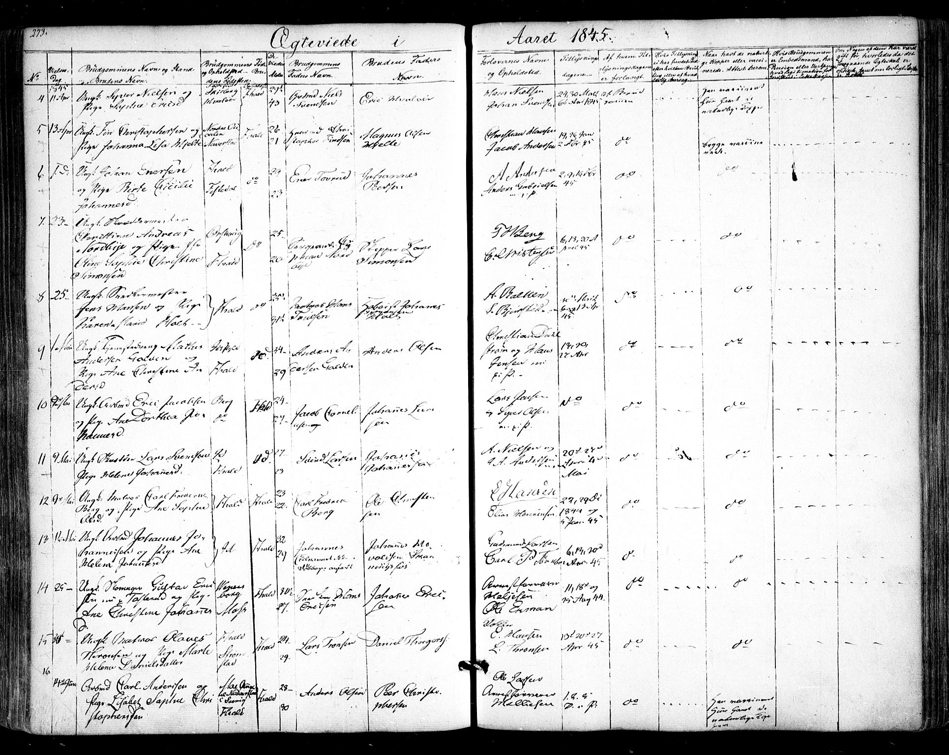Halden prestekontor Kirkebøker, SAO/A-10909/F/Fa/L0006: Parish register (official) no. I 6, 1845-1856, p. 273