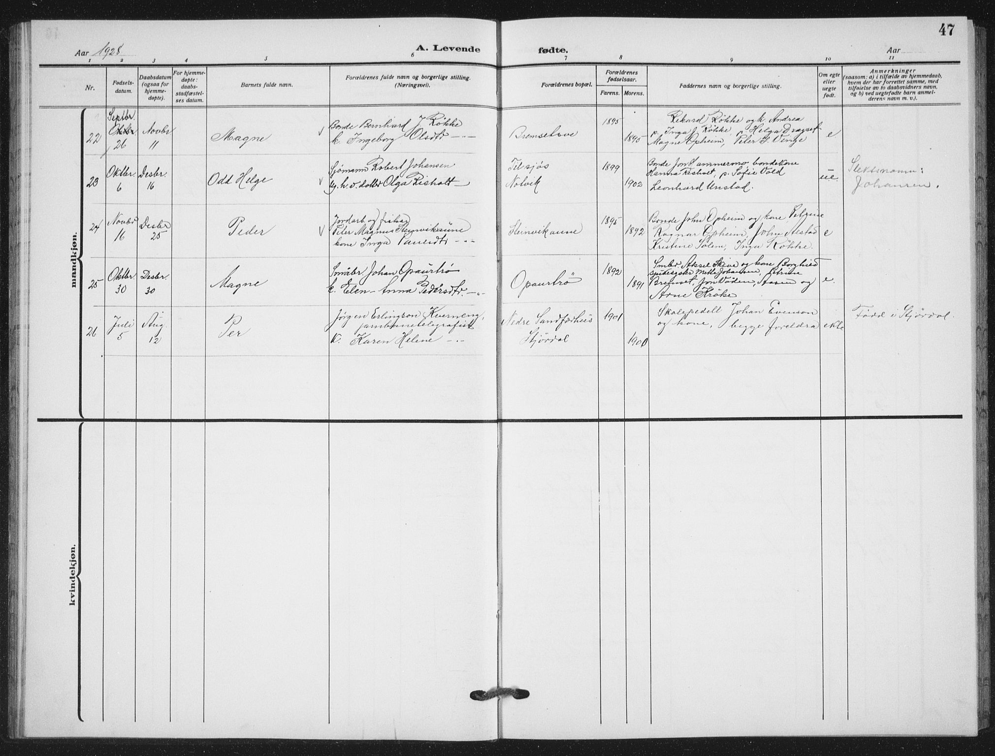 Ministerialprotokoller, klokkerbøker og fødselsregistre - Nord-Trøndelag, AV/SAT-A-1458/712/L0104: Parish register (copy) no. 712C02, 1917-1939, p. 47