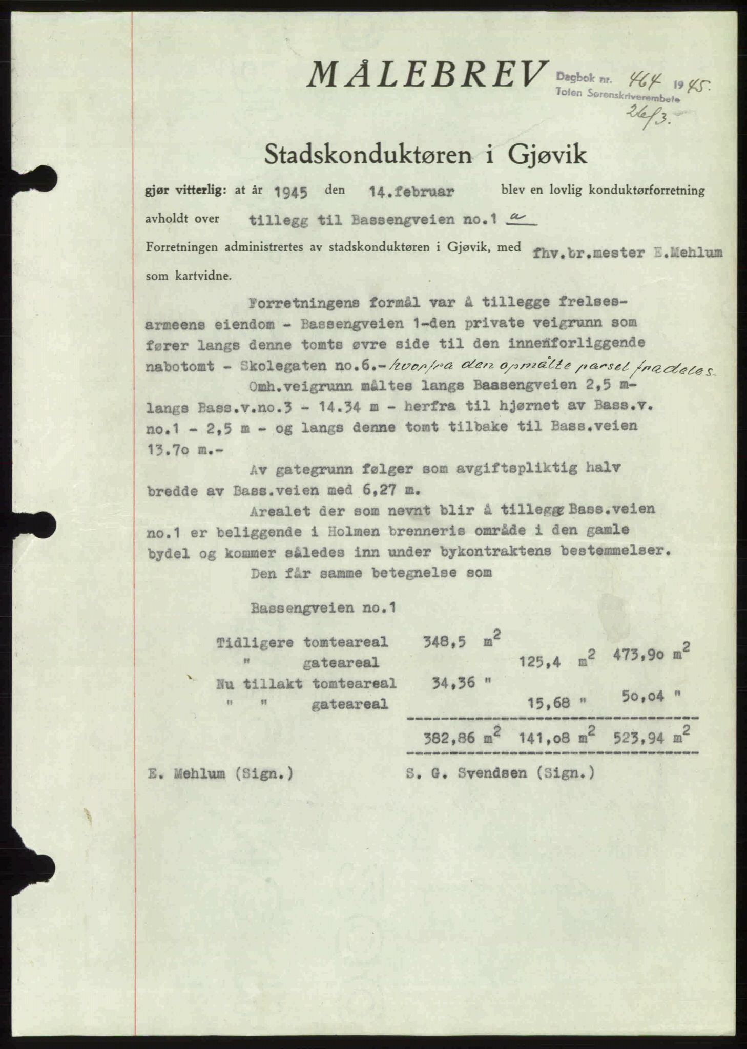 Toten tingrett, SAH/TING-006/H/Hb/Hbc/L0013: Mortgage book no. Hbc-13, 1945-1945, Diary no: : 464/1945