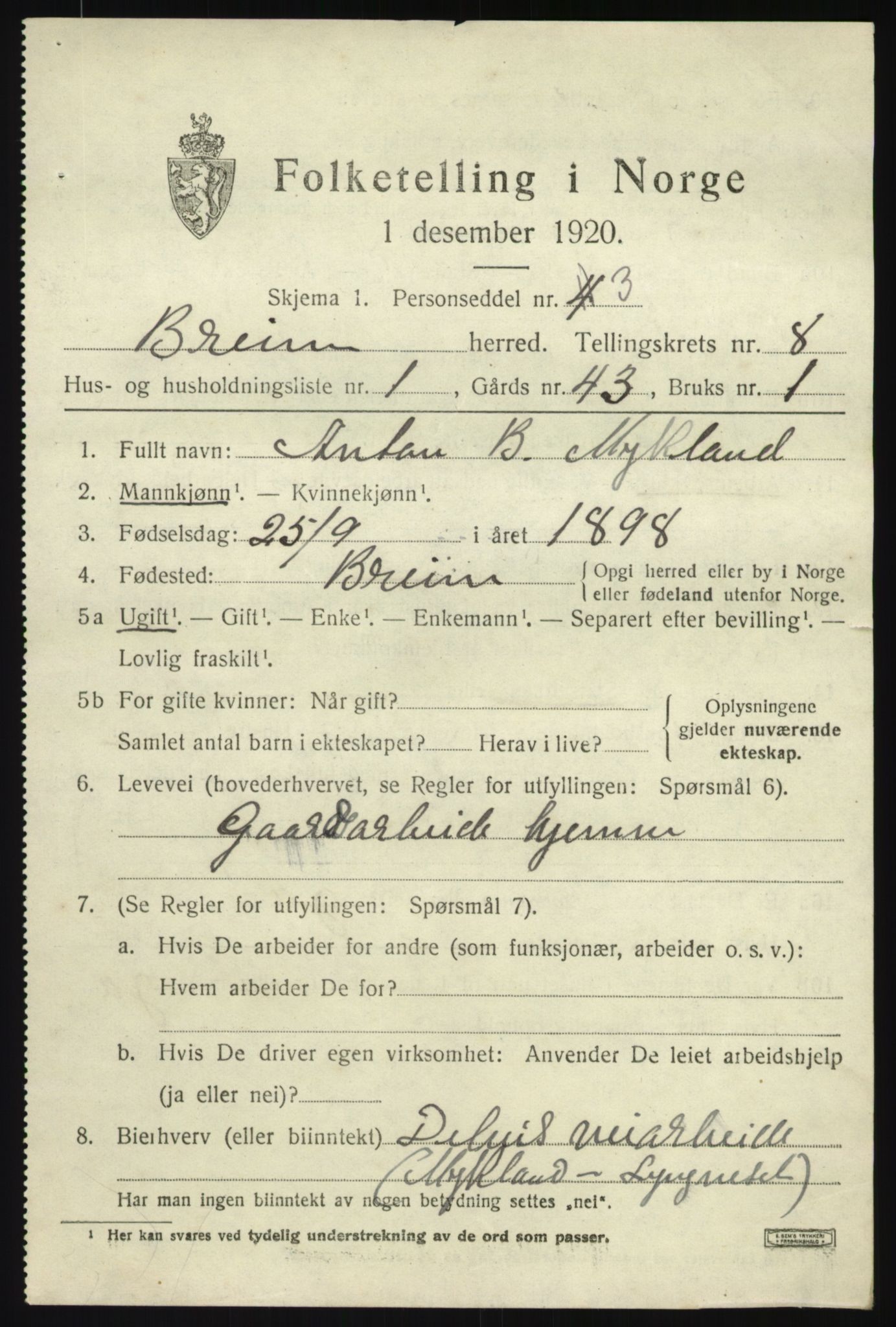 SAB, 1920 census for Breim, 1920, p. 4051