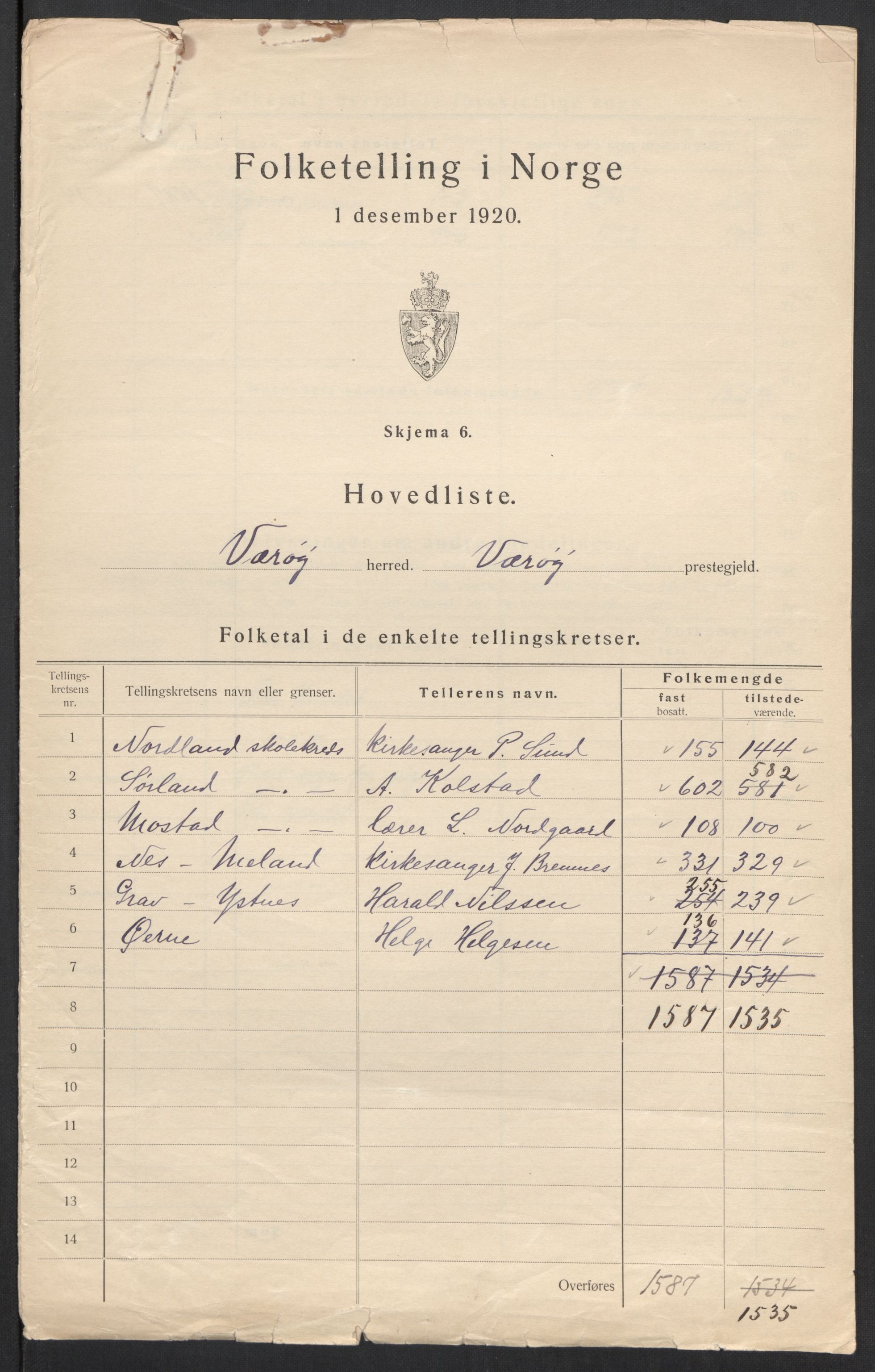 SAT, 1920 census for Værøy, 1920, p. 5