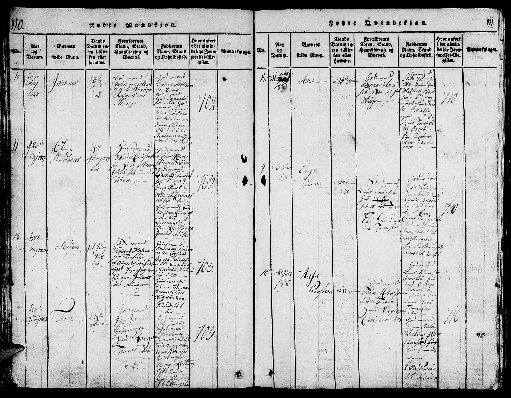 Torvastad sokneprestkontor, AV/SAST-A -101857/H/Ha/Hab/L0001: Parish register (copy) no. B 1 /1, 1817-1835, p. 110-111