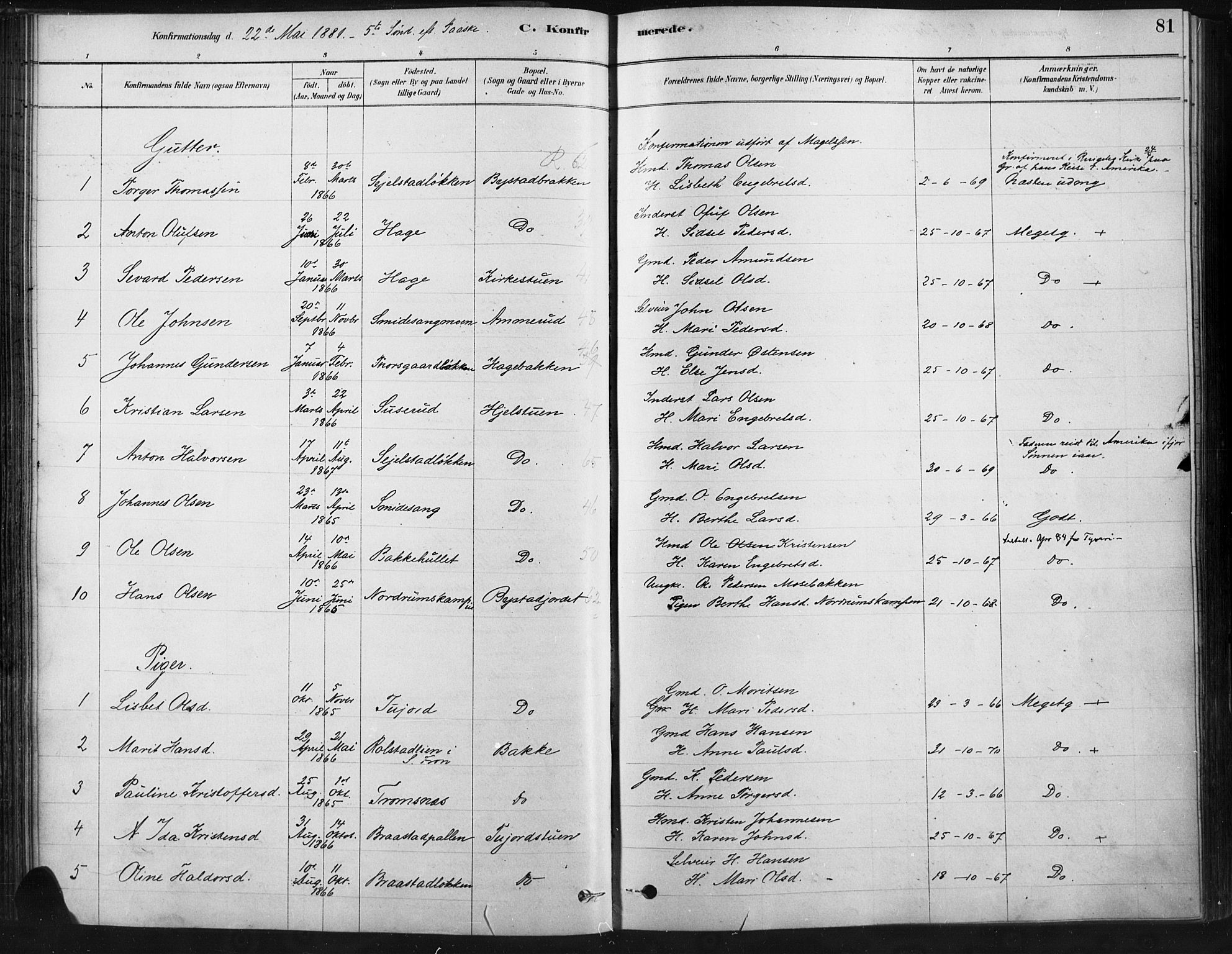 Ringebu prestekontor, AV/SAH-PREST-082/H/Ha/Haa/L0009: Parish register (official) no. 9, 1878-1898, p. 81