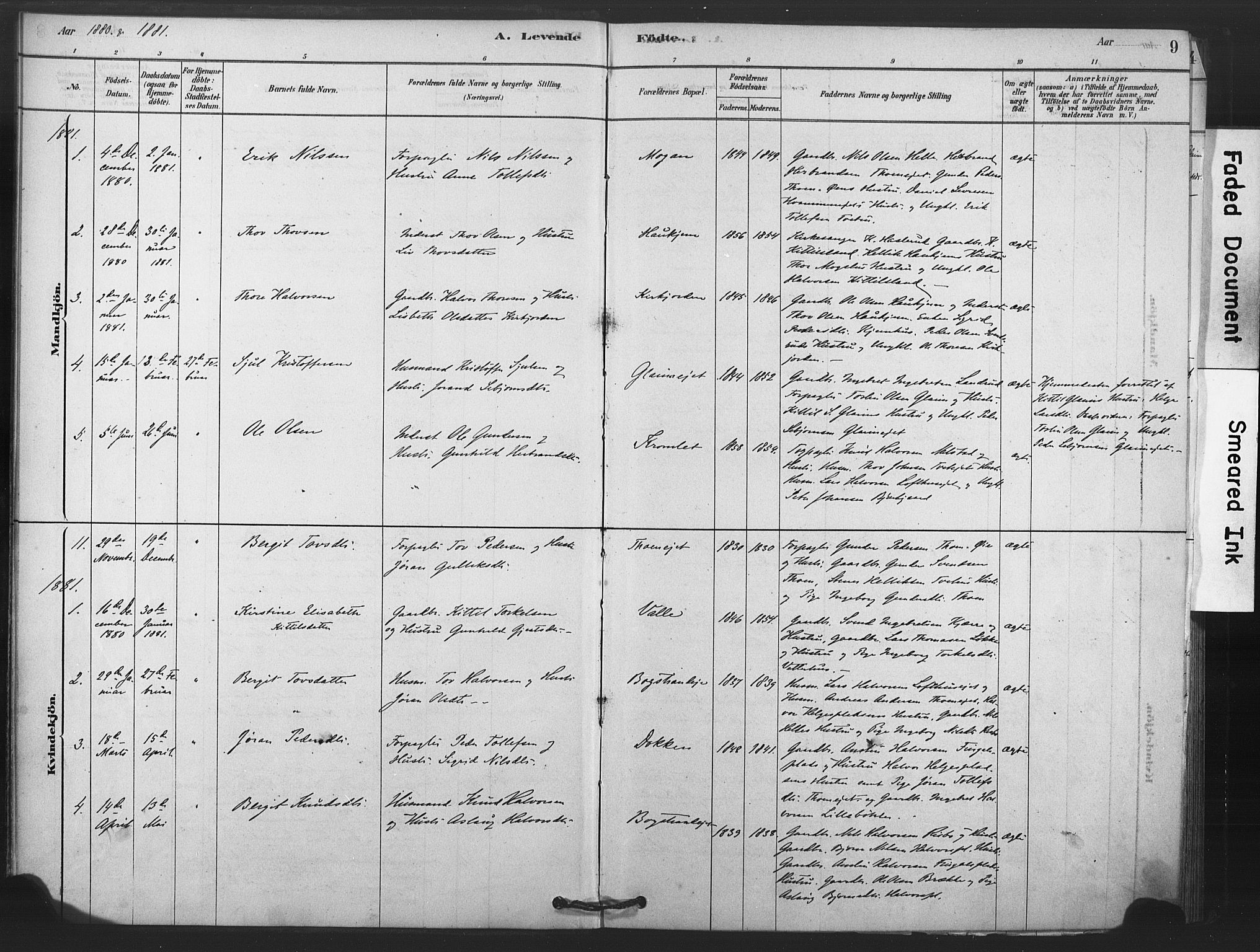 Rollag kirkebøker, SAKO/A-240/F/Fb/L0001: Parish register (official) no. II 1, 1878-1899, p. 9