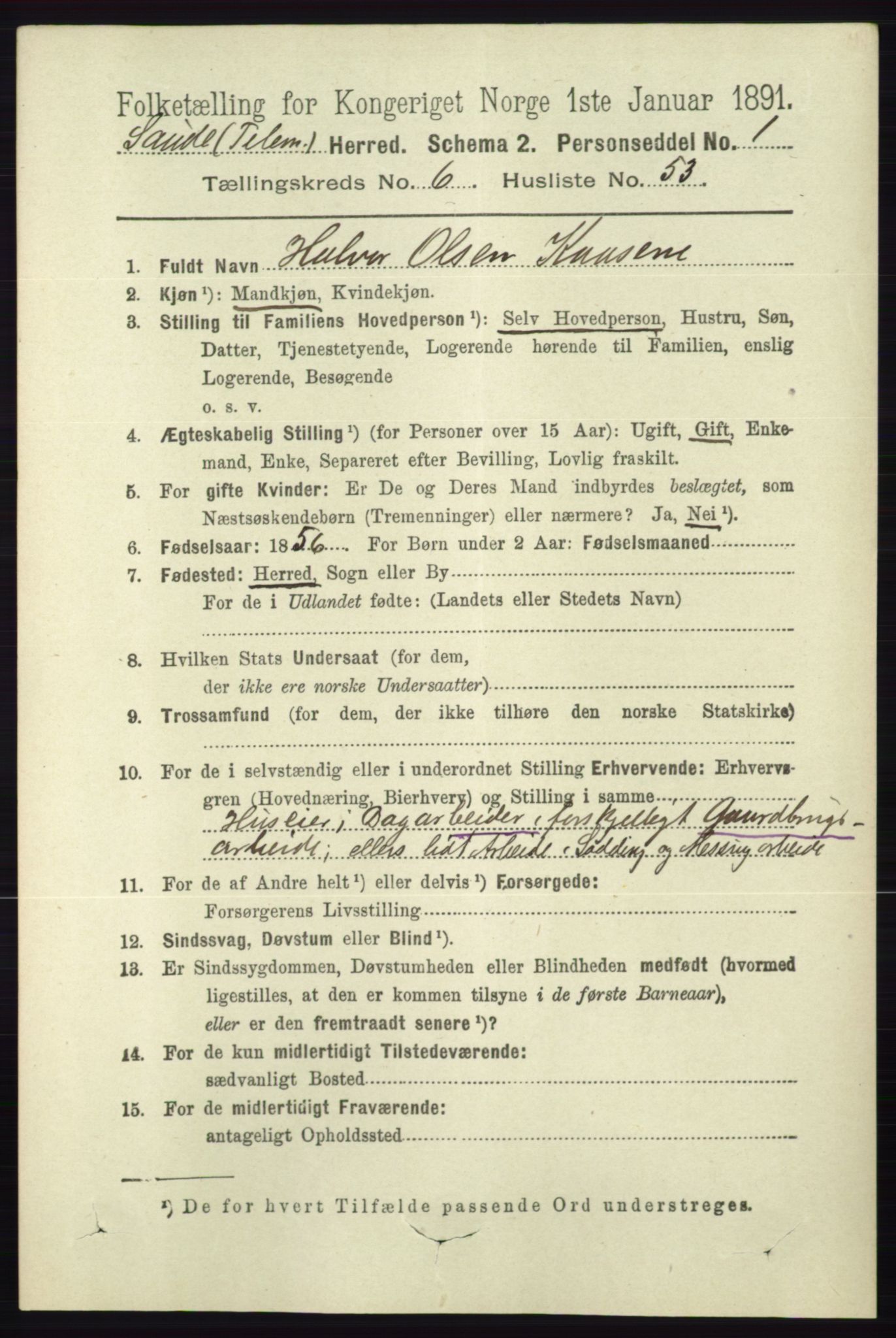 RA, 1891 census for 0822 Sauherad, 1891, p. 1977