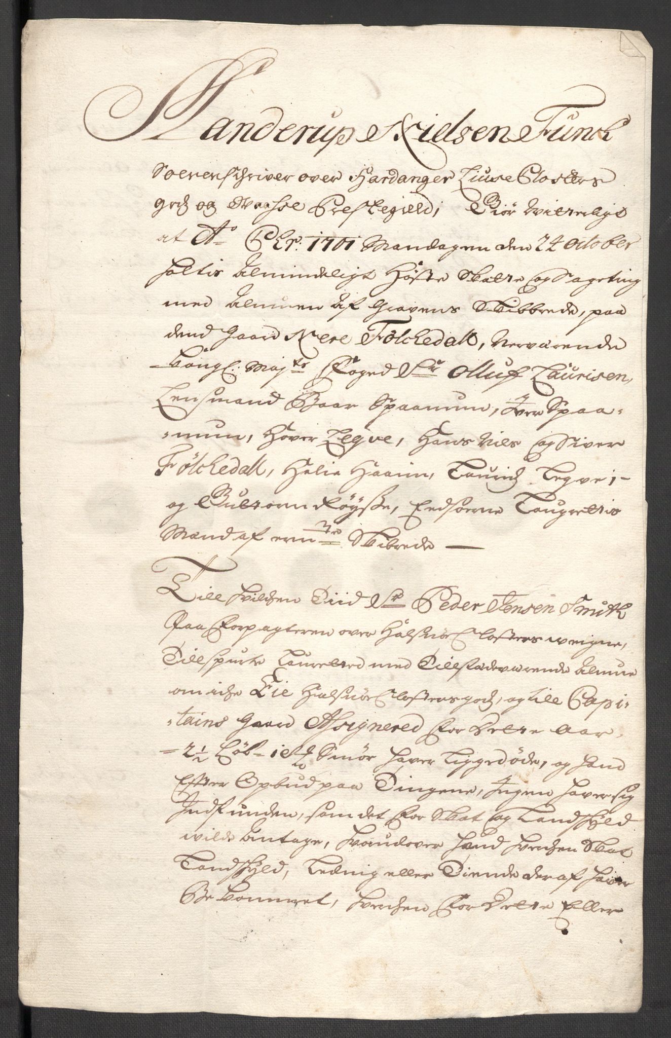 Rentekammeret inntil 1814, Reviderte regnskaper, Fogderegnskap, AV/RA-EA-4092/R48/L2979: Fogderegnskap Sunnhordland og Hardanger, 1700-1701, p. 498