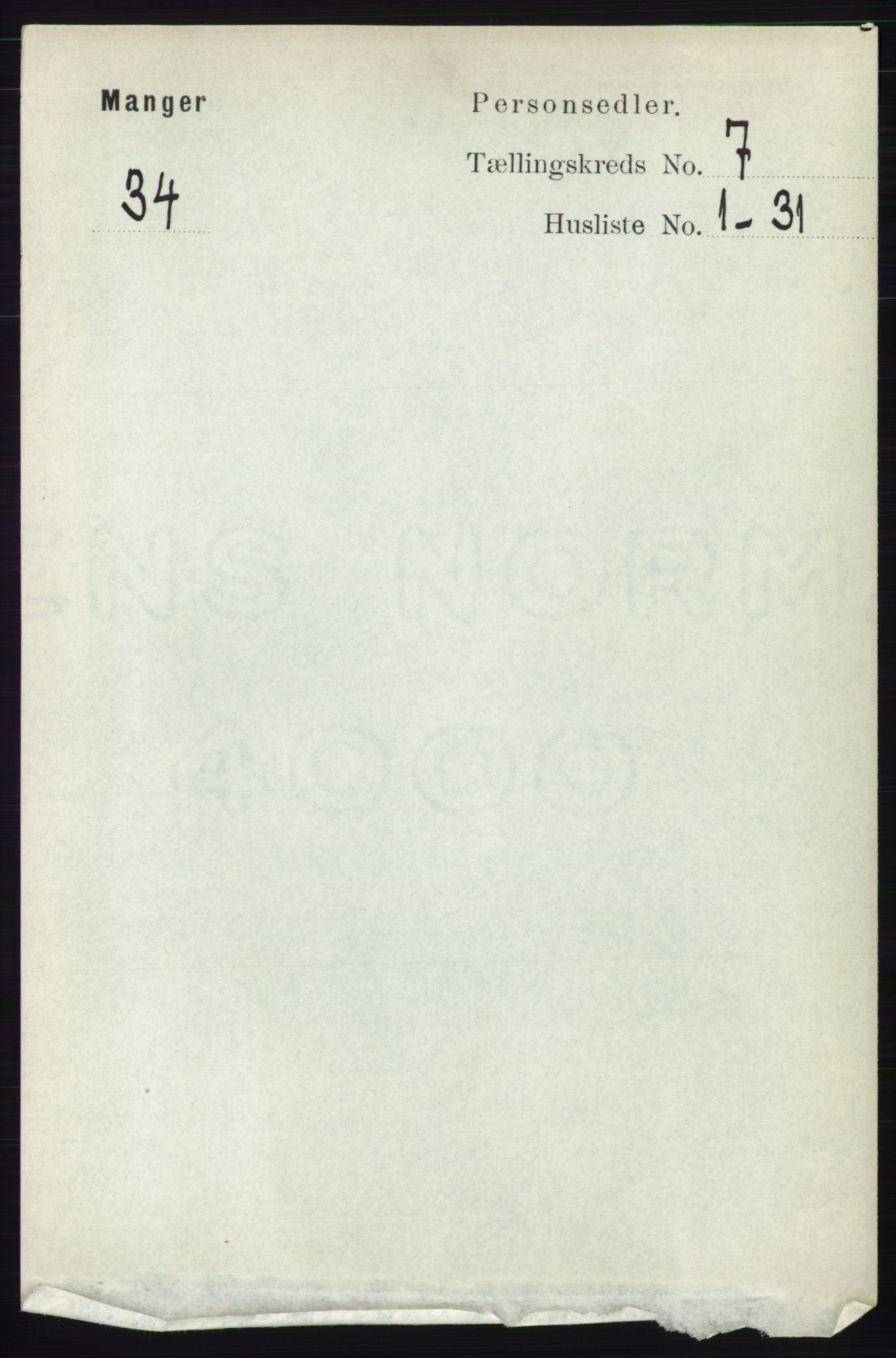 RA, 1891 census for 1261 Manger, 1891, p. 4358