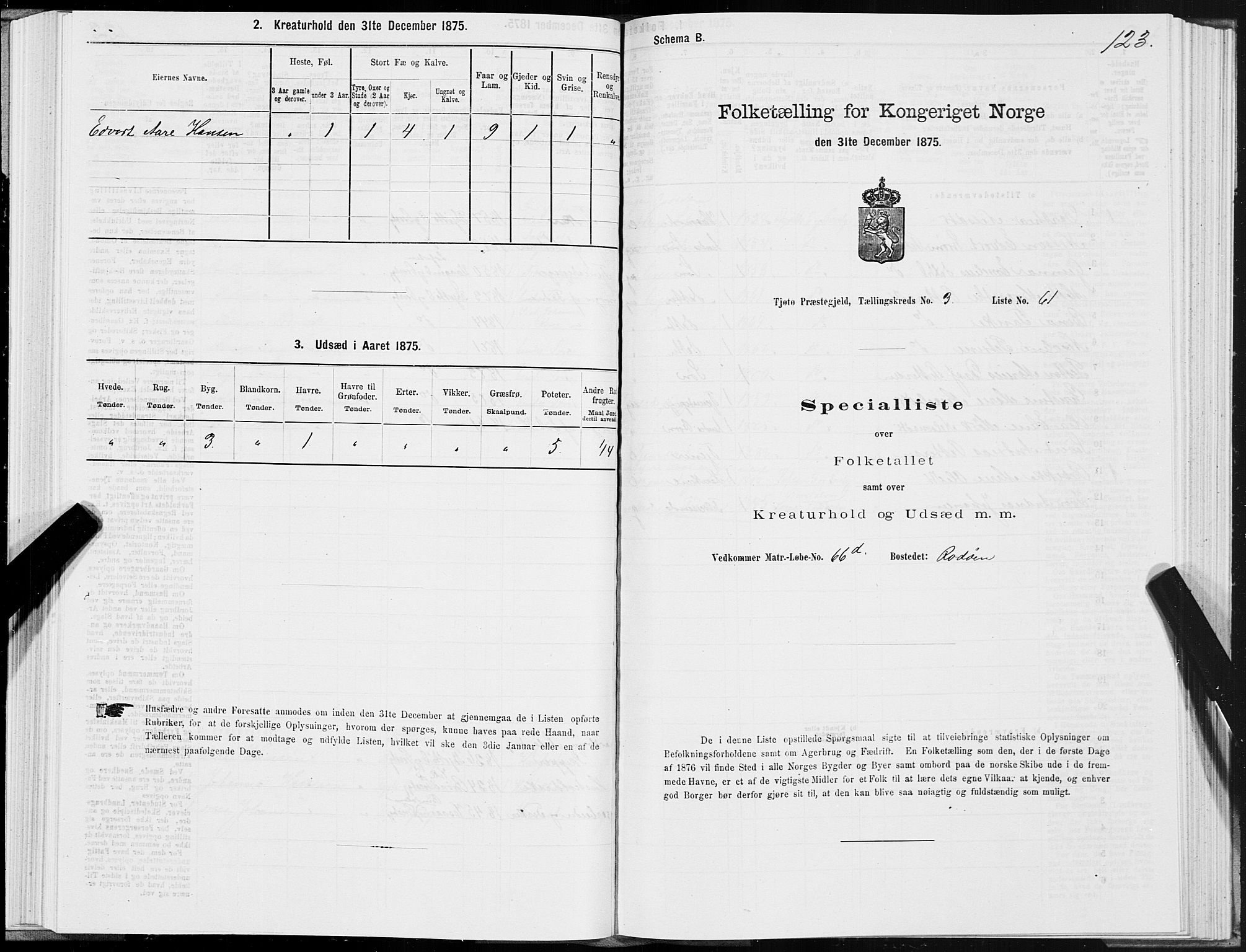 SAT, 1875 census for 1817P Tjøtta, 1875, p. 2123