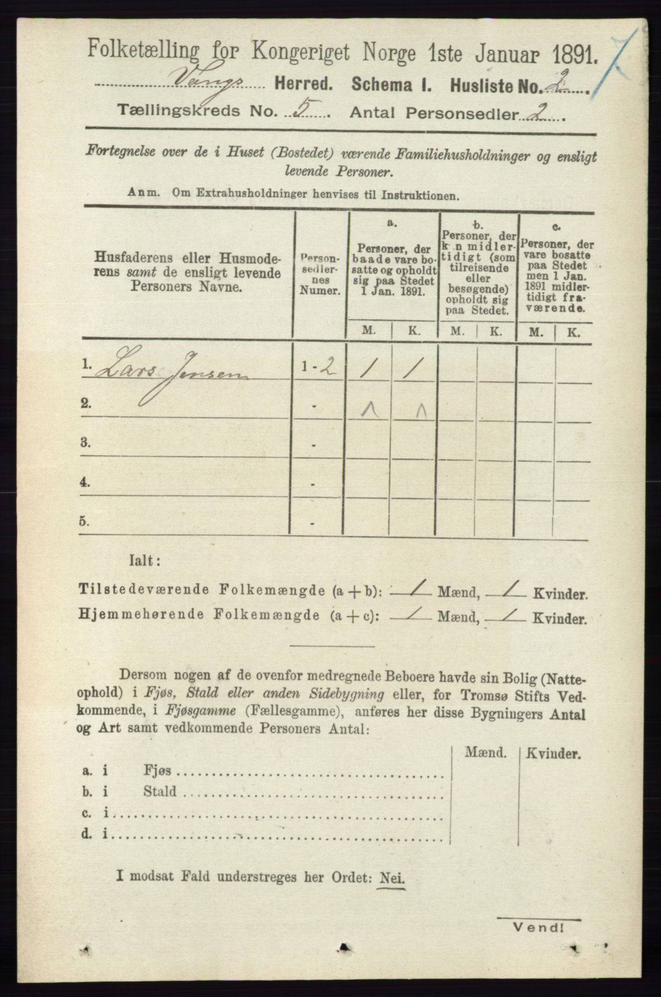 RA, 1891 census for 0414 Vang, 1891, p. 3386