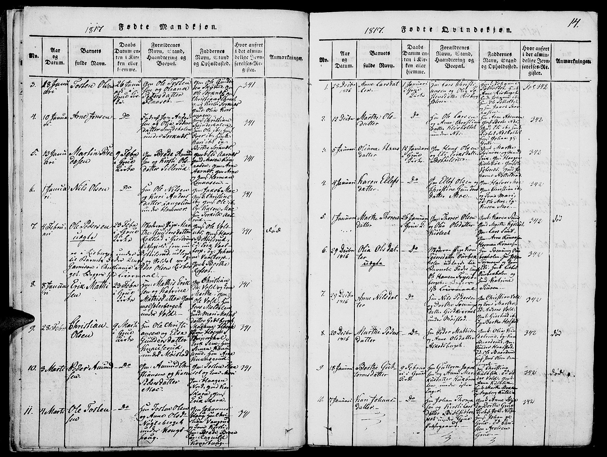 Grue prestekontor, SAH/PREST-036/H/Ha/Hab/L0002: Parish register (copy) no. 2, 1815-1841, p. 14