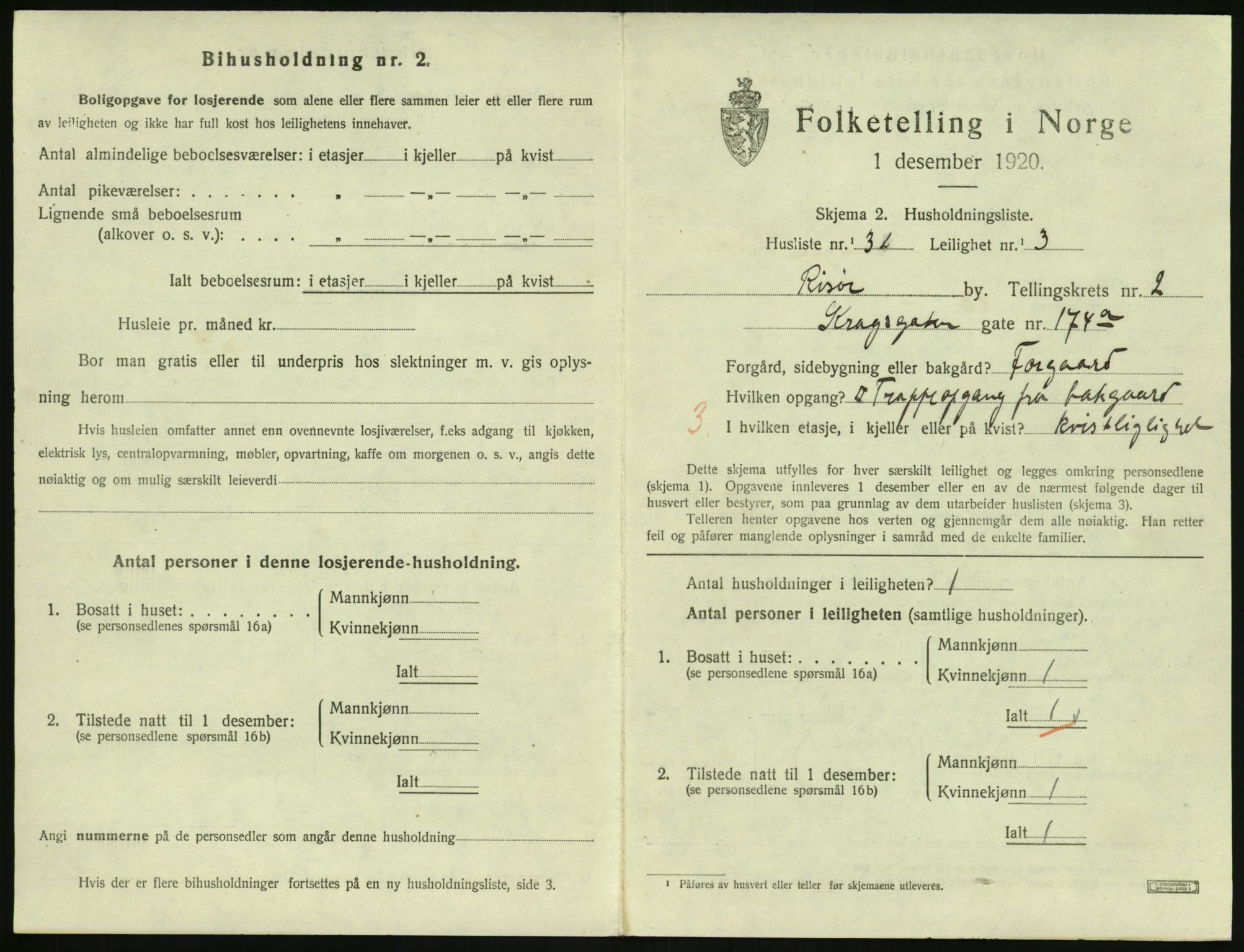 SAK, 1920 census for Risør, 1920, p. 2027