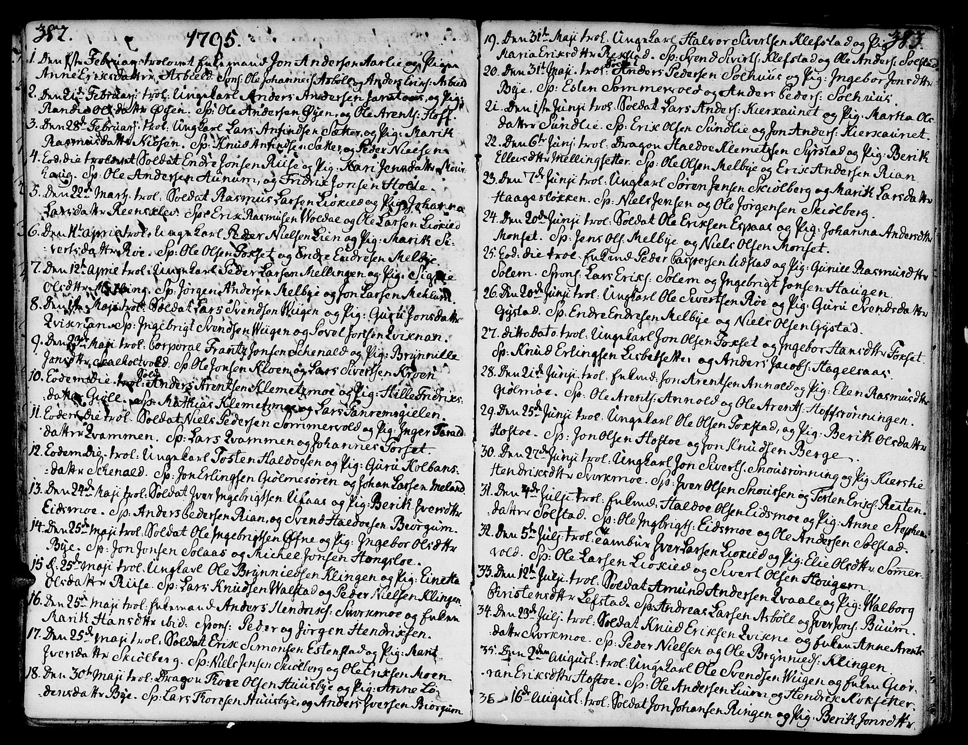 Ministerialprotokoller, klokkerbøker og fødselsregistre - Sør-Trøndelag, SAT/A-1456/668/L0802: Parish register (official) no. 668A02, 1776-1799, p. 382-383