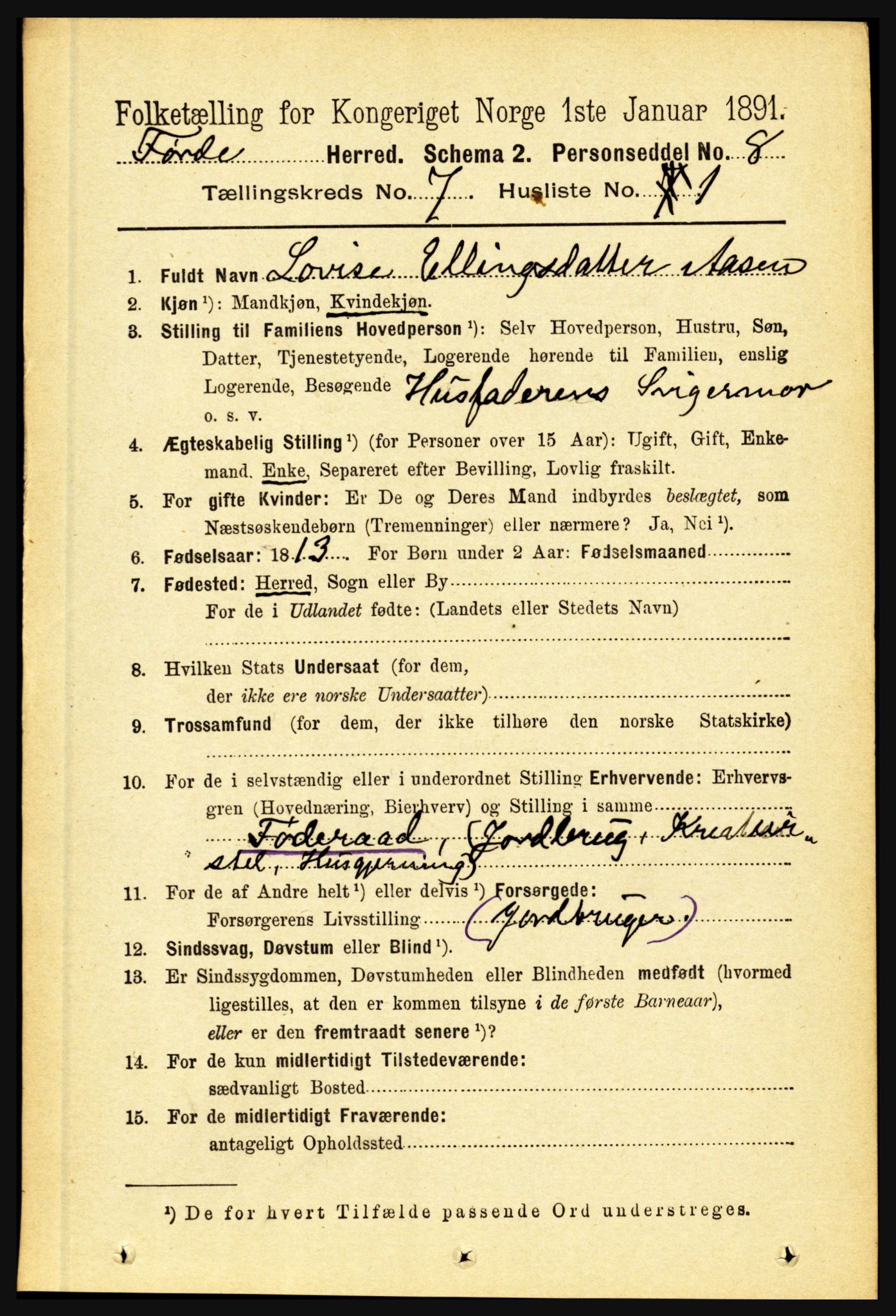 RA, 1891 census for 1432 Førde, 1891, p. 2503