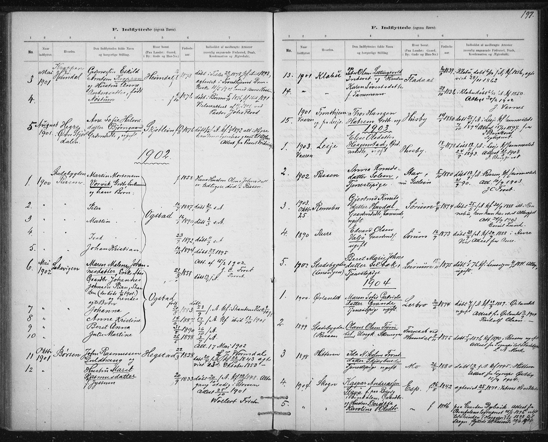 Ministerialprotokoller, klokkerbøker og fødselsregistre - Sør-Trøndelag, AV/SAT-A-1456/613/L0392: Parish register (official) no. 613A01, 1887-1906, p. 197