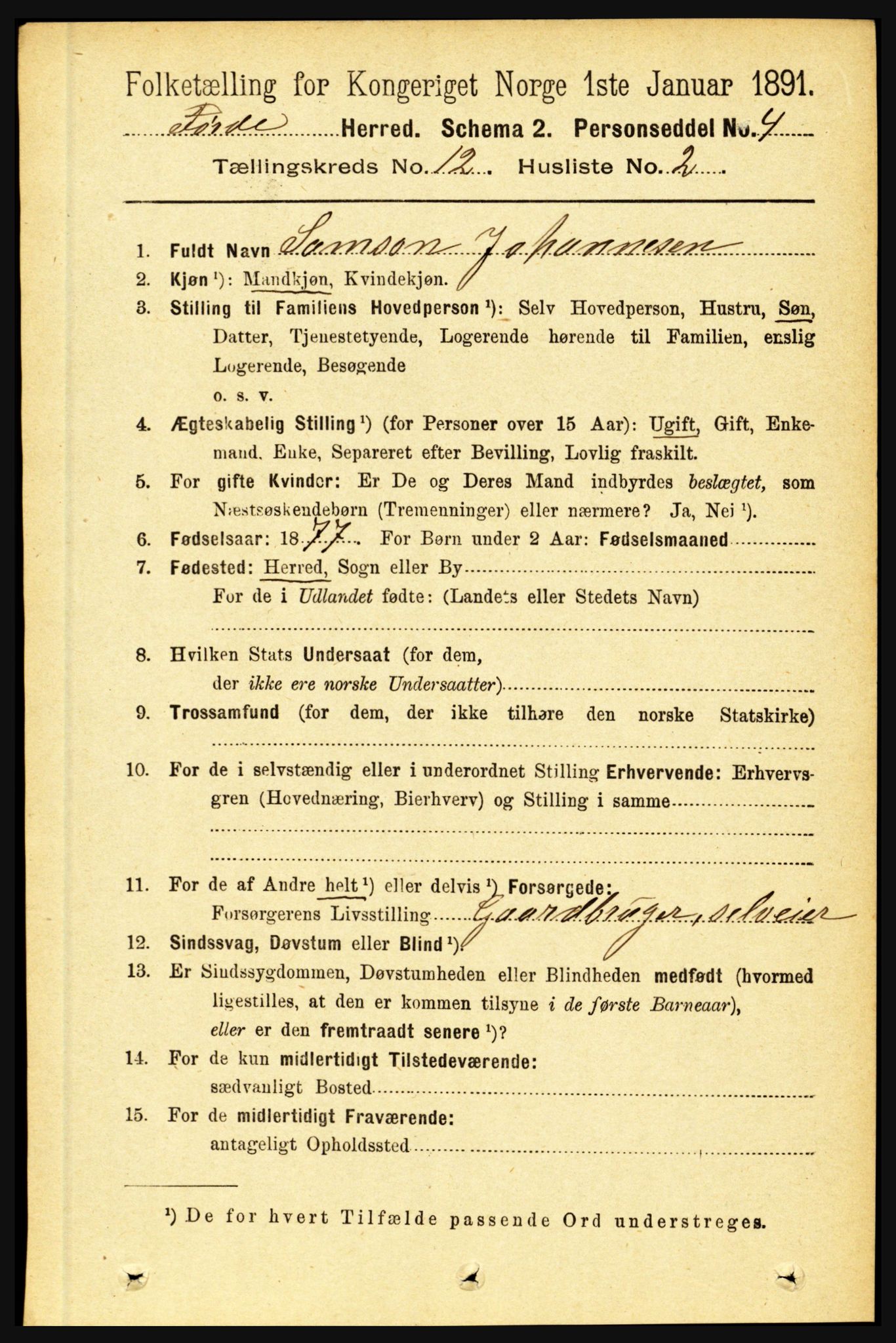 RA, 1891 census for 1432 Førde, 1891, p. 4291