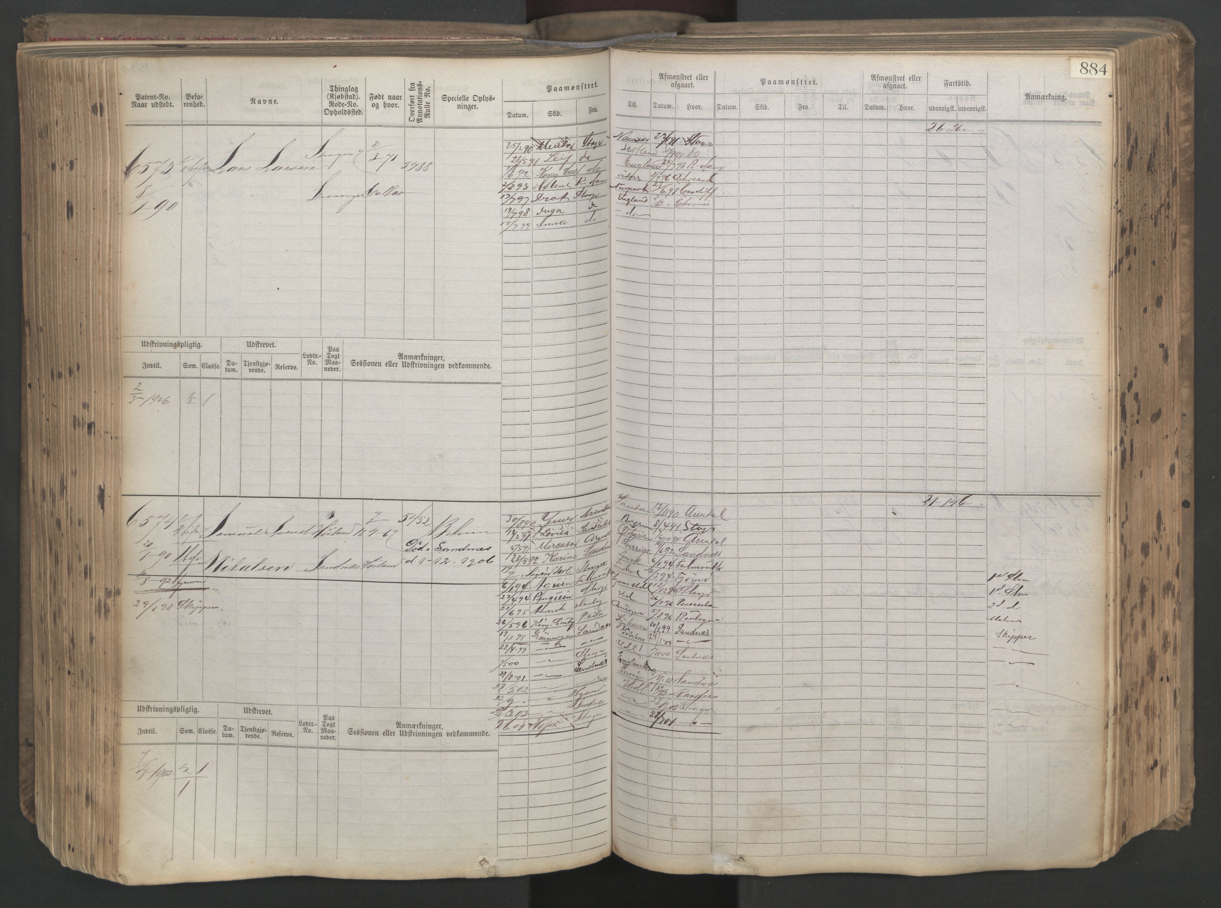 Stavanger sjømannskontor, AV/SAST-A-102006/F/Fb/Fbb/L0021: Sjøfartshovedrulle patnentnr. 6005-7204 (dublett), 1887, p. 289