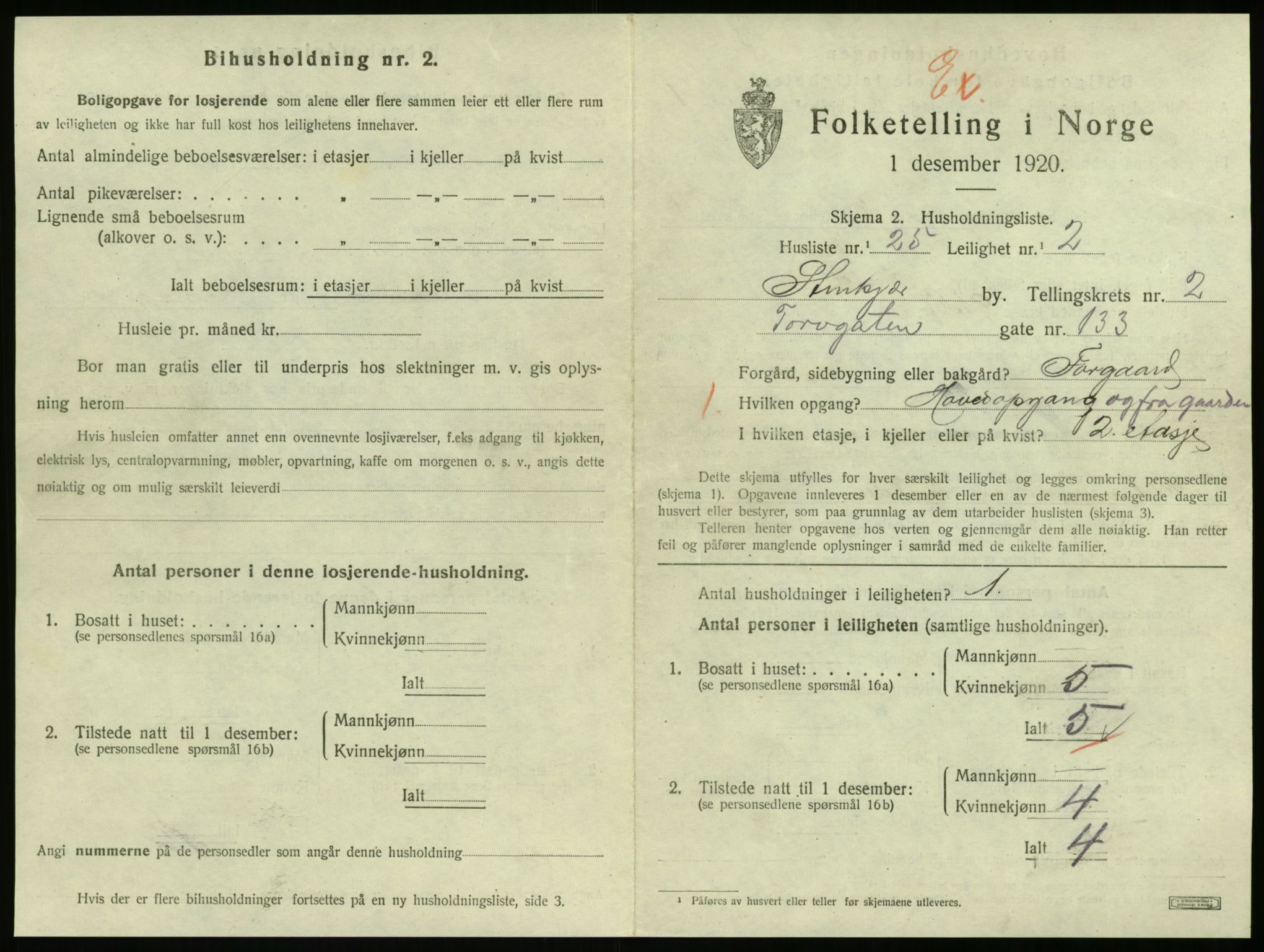 SAT, 1920 census for Steinkjer, 1920, p. 1580