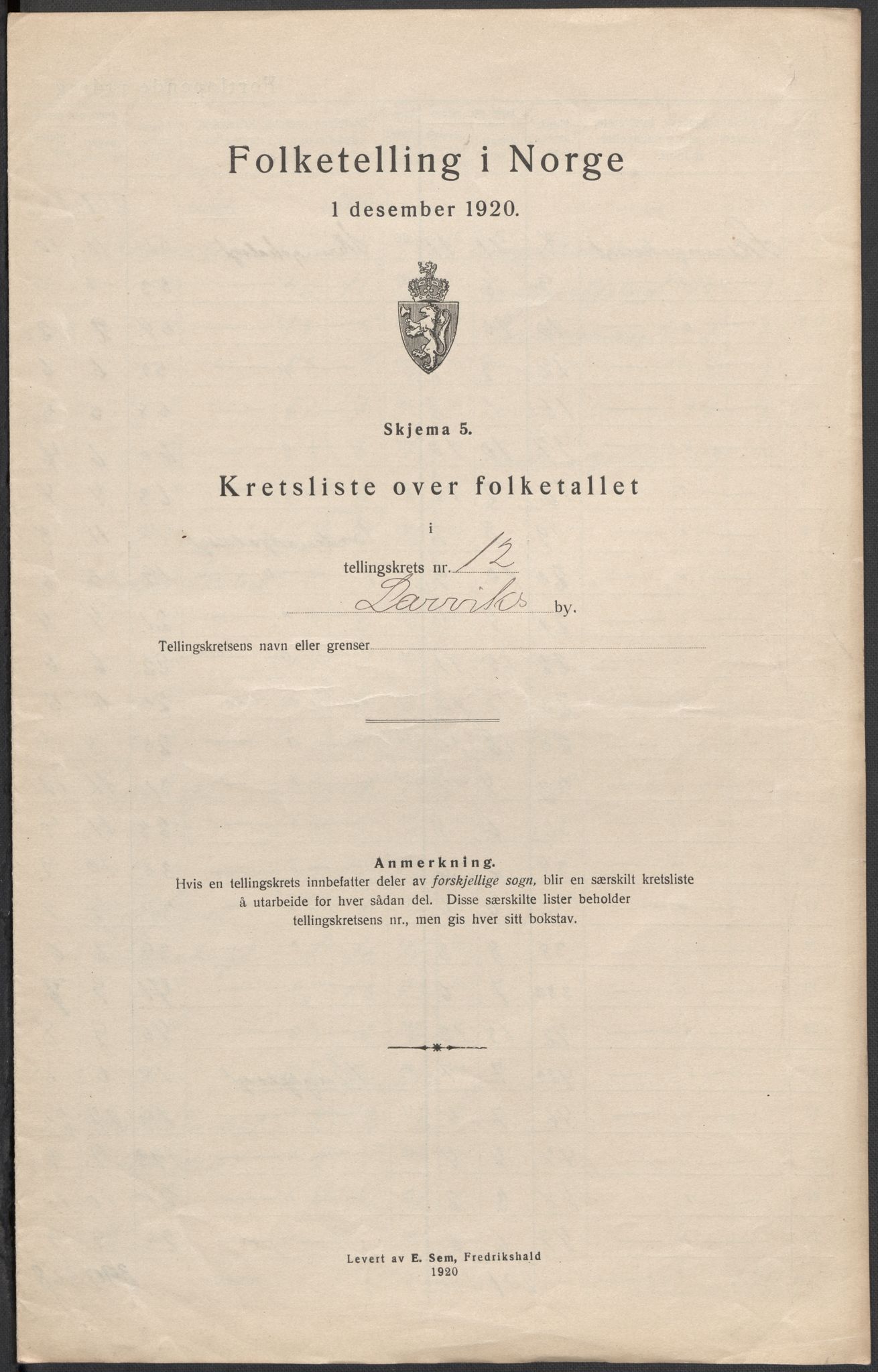 SAKO, 1920 census for Larvik, 1920, p. 67