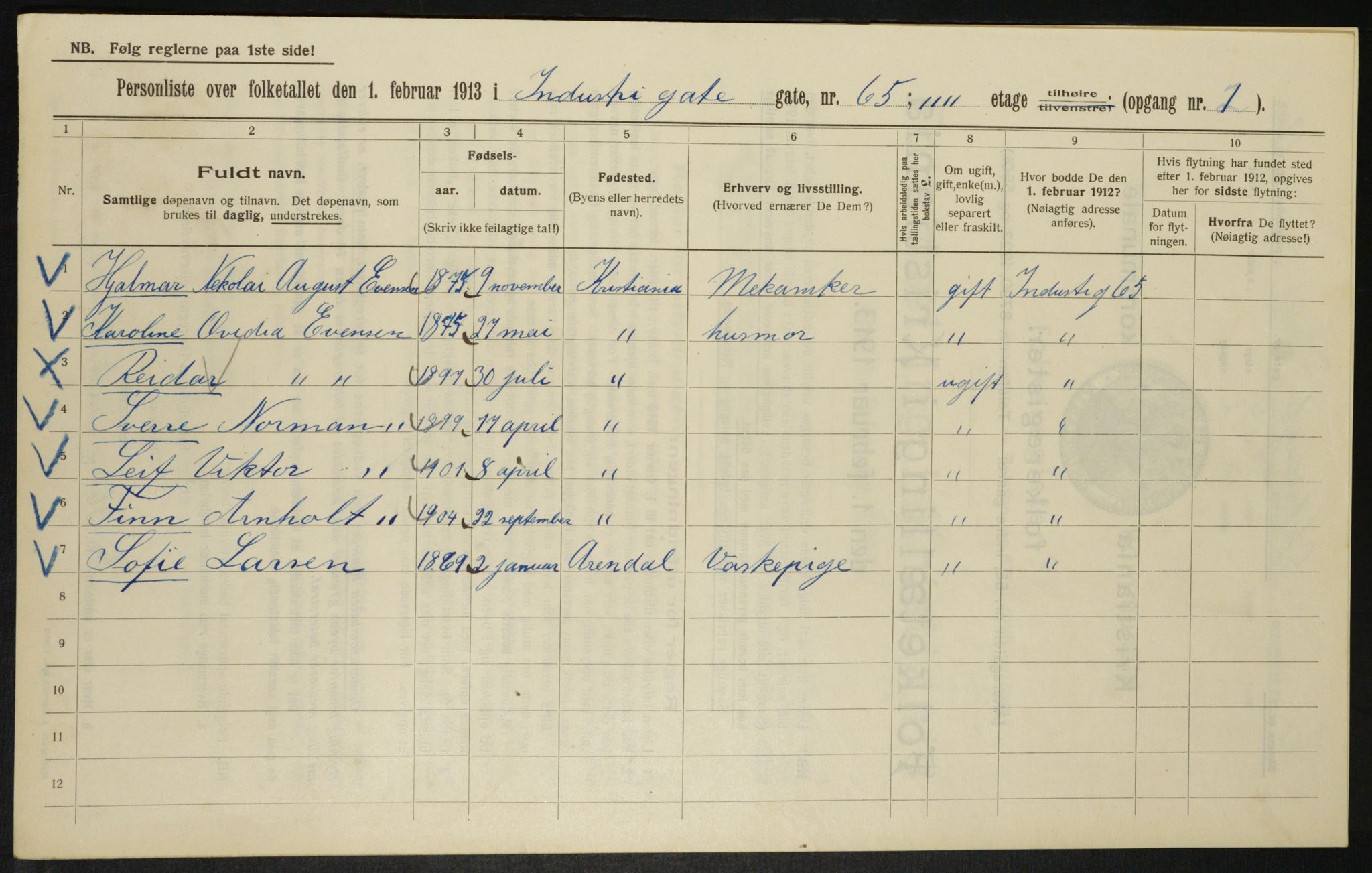 OBA, Municipal Census 1913 for Kristiania, 1913, p. 43531