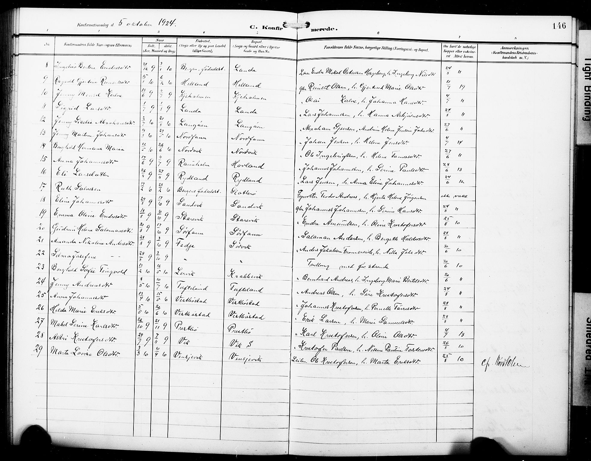 Fitjar sokneprestembete, SAB/A-99926: Parish register (copy) no. B 1, 1906-1928, p. 146
