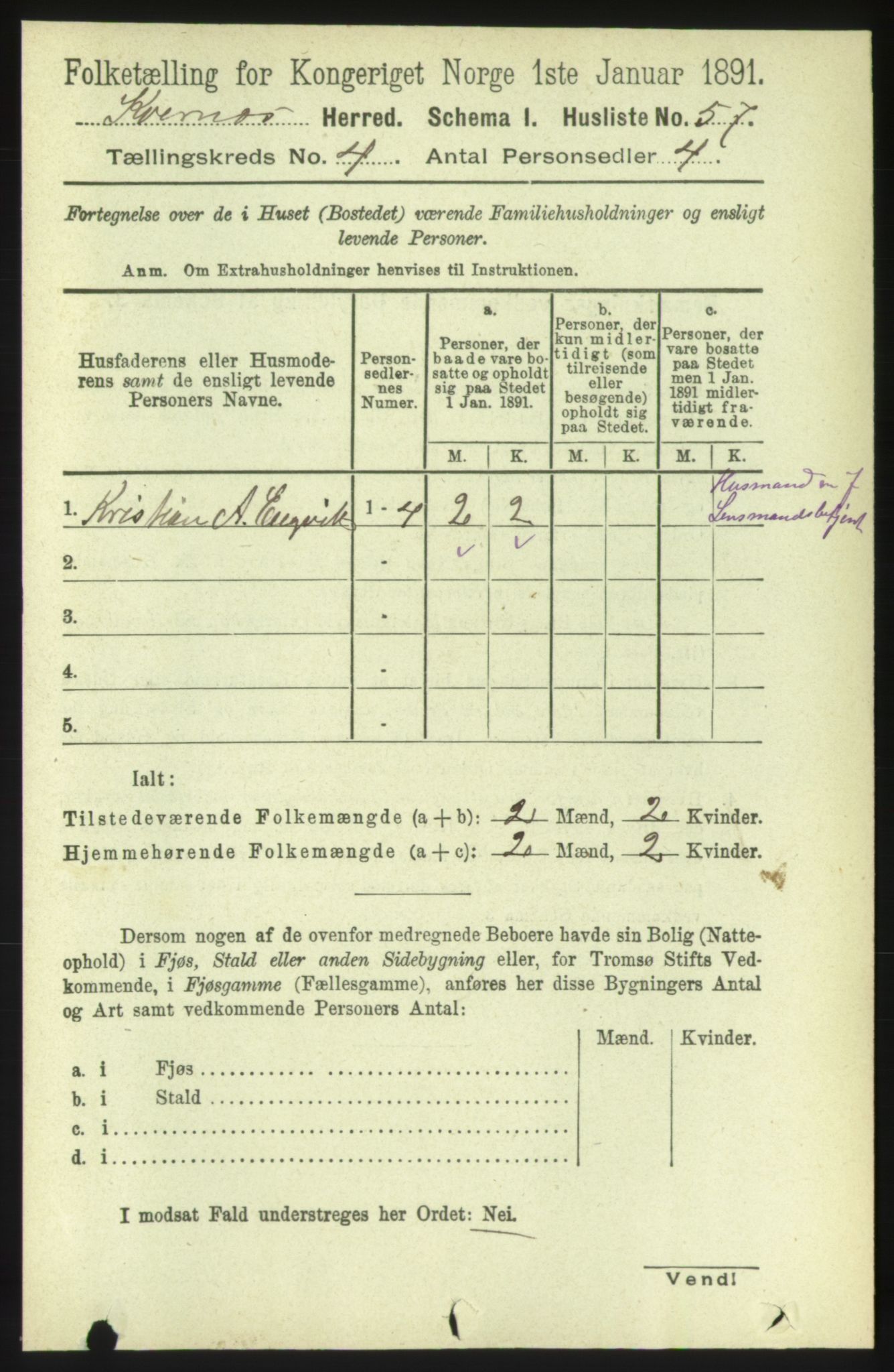 RA, 1891 census for 1553 Kvernes, 1891, p. 1724