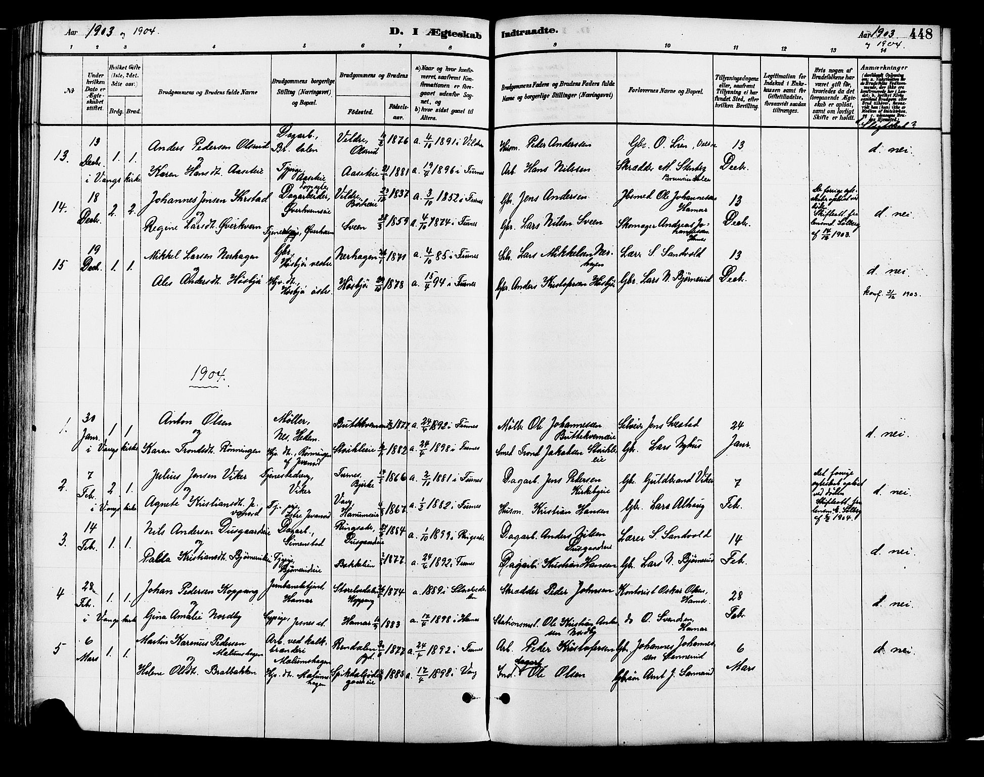 Vang prestekontor, Hedmark, AV/SAH-PREST-008/H/Ha/Haa/L0018B: Parish register (official) no. 18B, 1880-1906, p. 448