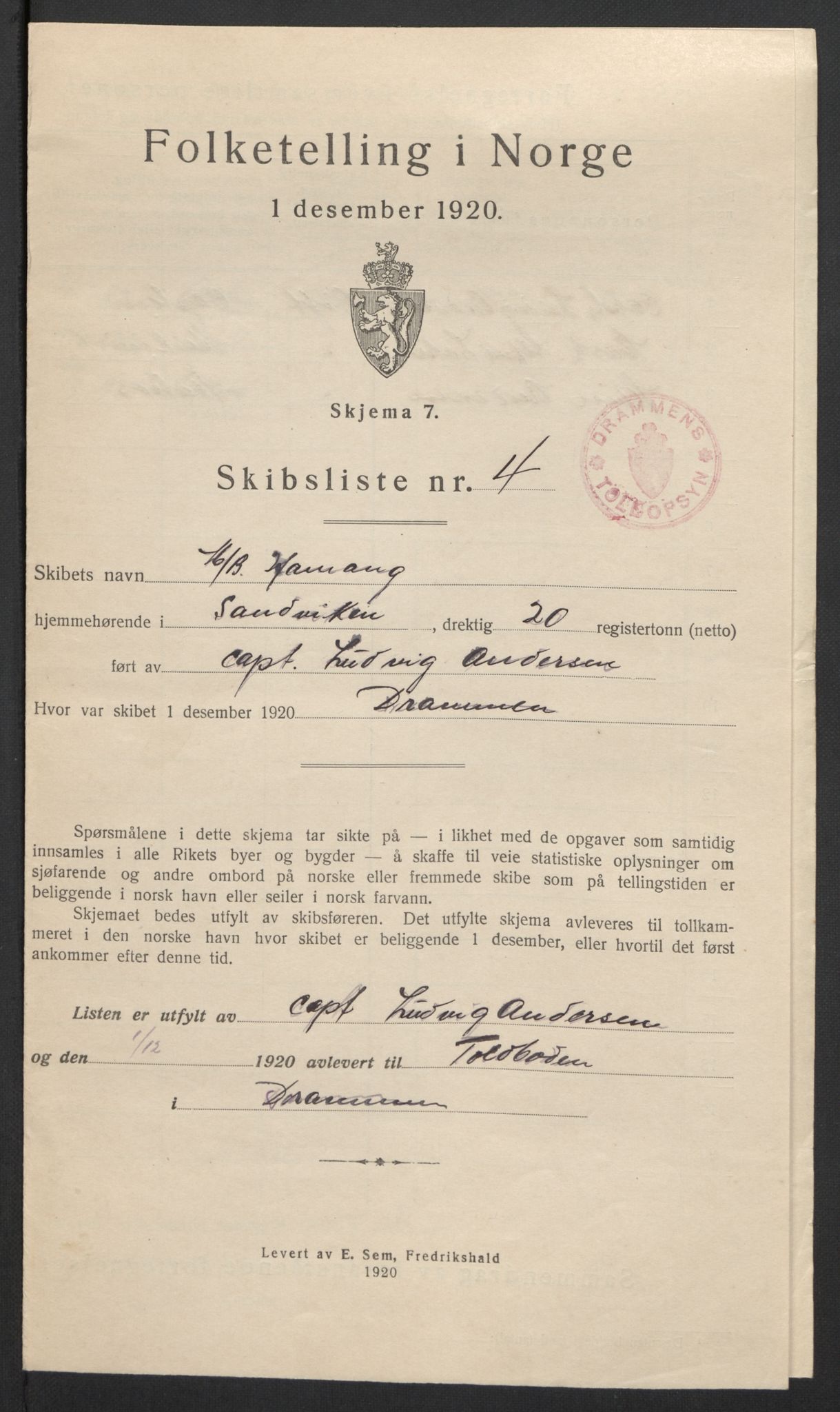 SAKO, 1920 census for Drammen, 1920, p. 71754