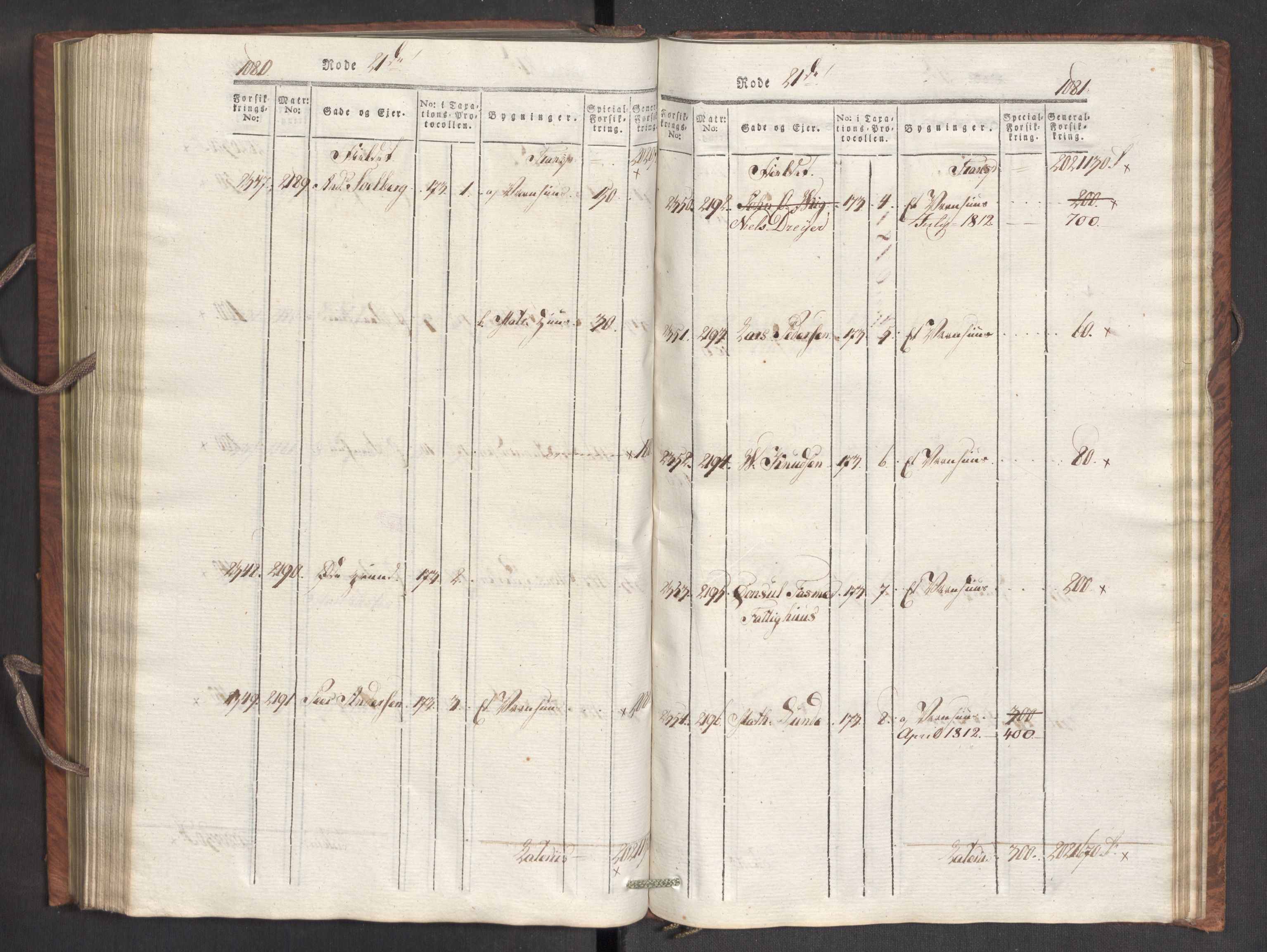 Kommersekollegiet, Brannforsikringskontoret 1767-1814, AV/RA-EA-5458/F/Fa/L0007/0002: Bergen / Branntakstprotokoll, 1807-1817, p. 1080-1081