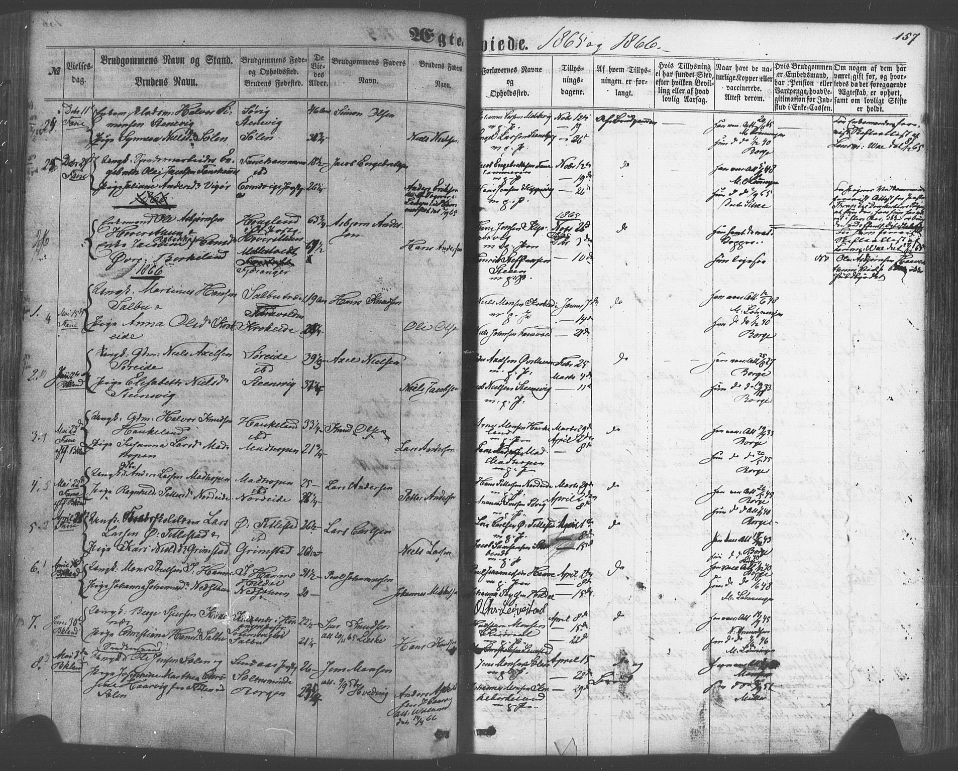 Fana Sokneprestembete, SAB/A-75101/H/Haa/Haaa/L0012: Parish register (official) no. A 12, 1862-1878, p. 157