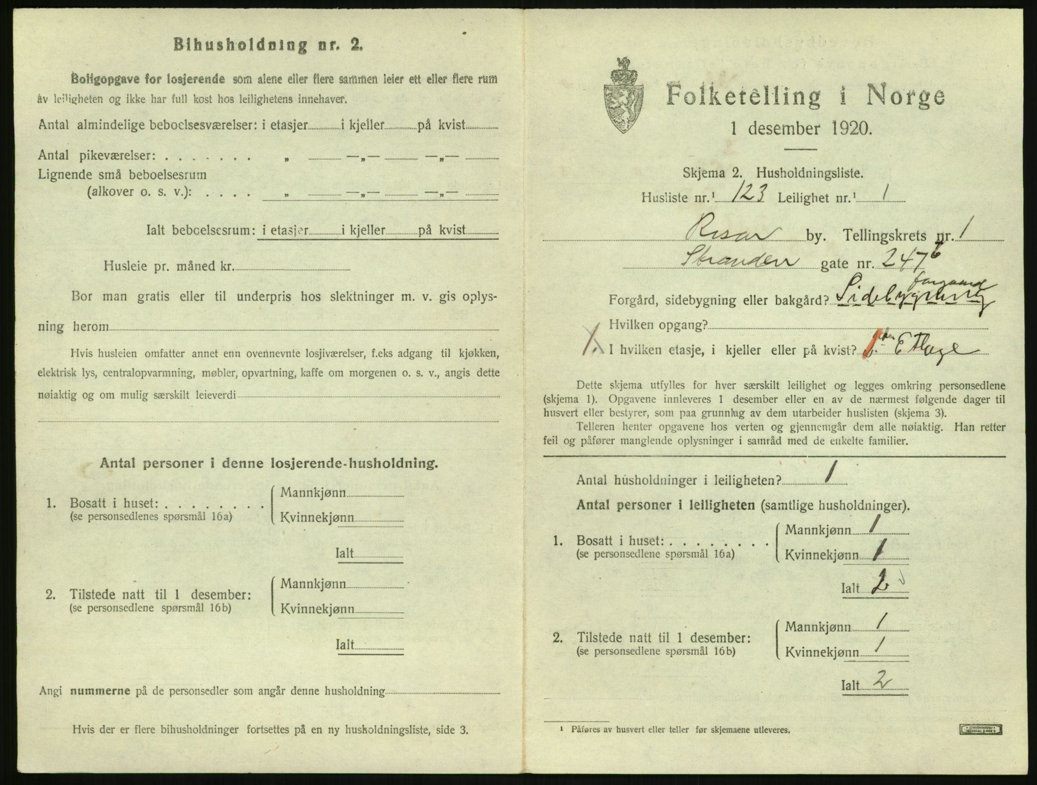 SAK, 1920 census for Risør, 1920, p. 1649