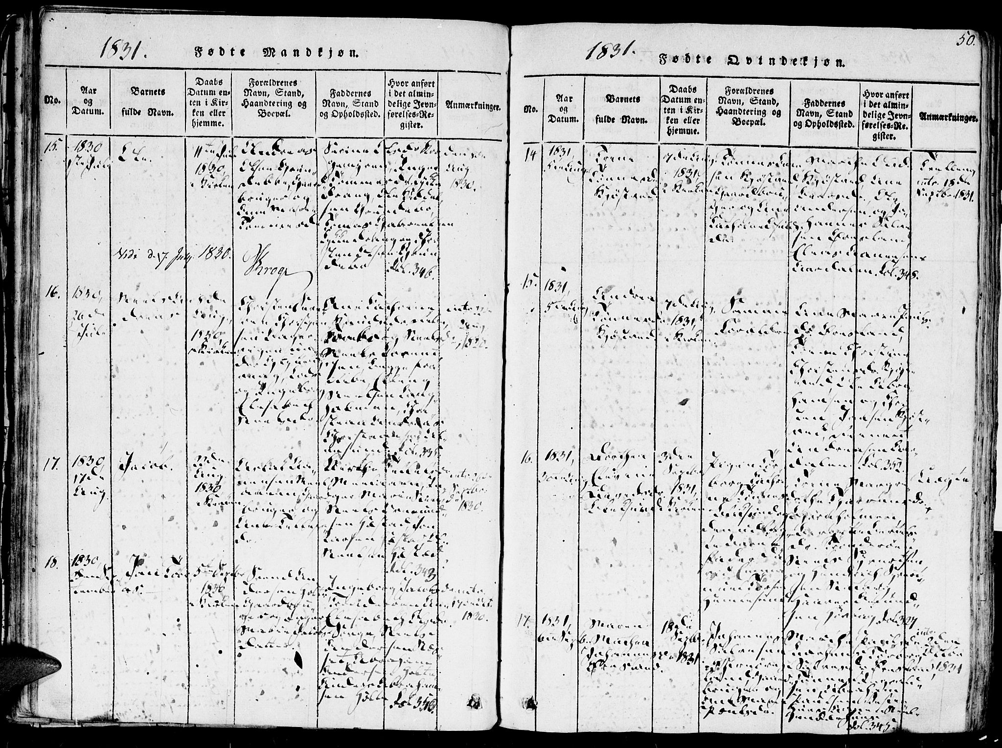 Høvåg sokneprestkontor, AV/SAK-1111-0025/F/Fa/L0001: Parish register (official) no. A 1, 1816-1843, p. 50