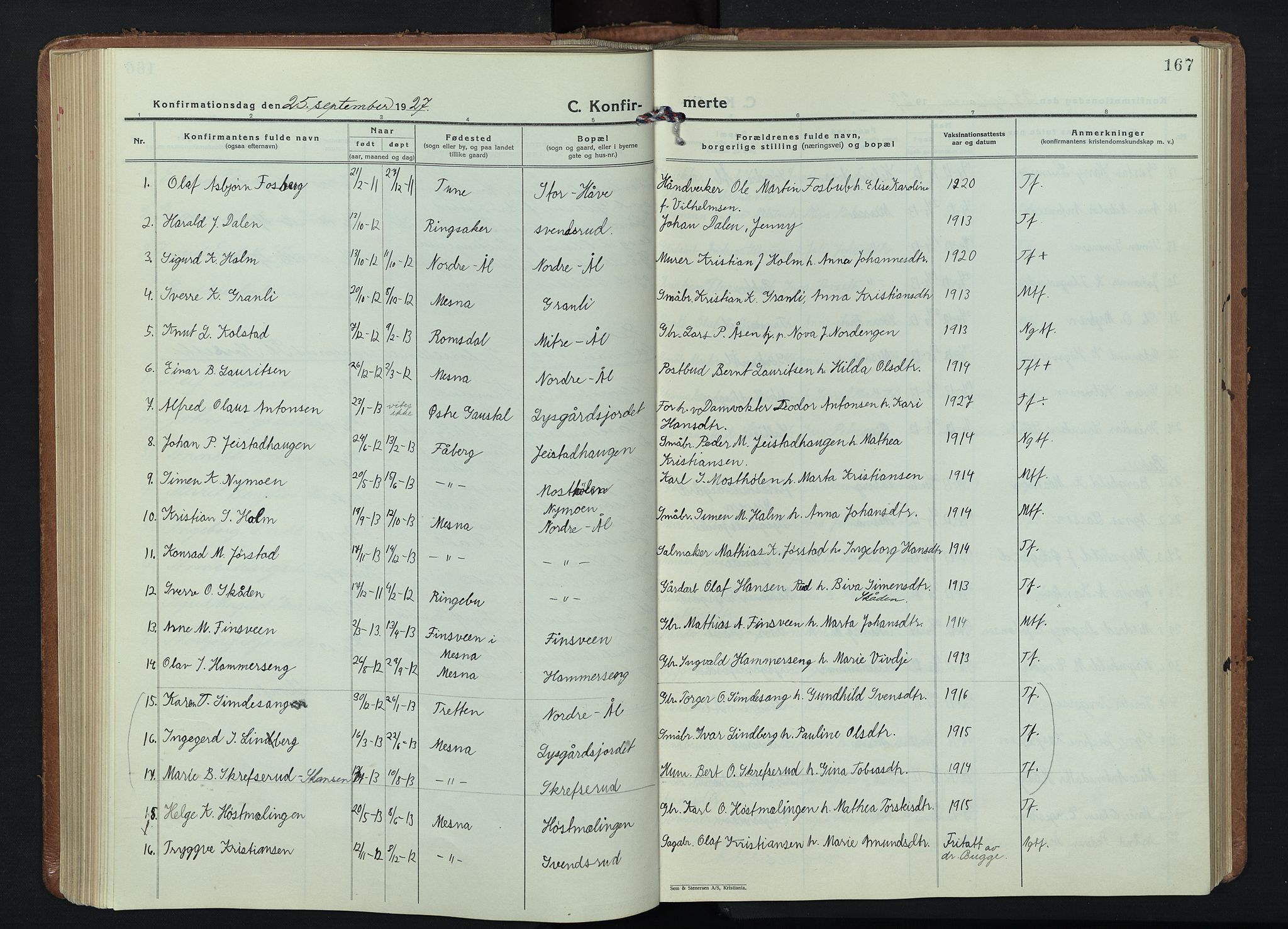 Fåberg prestekontor, AV/SAH-PREST-086/H/Ha/Hab/L0015: Parish register (copy) no. 15, 1924-1949, p. 167