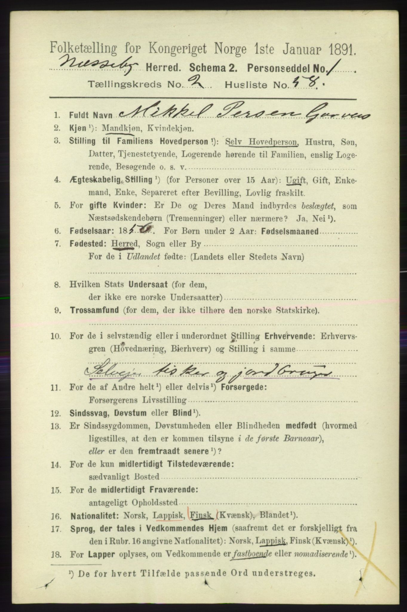 RA, 1891 census for 2027 Nesseby, 1891, p. 974