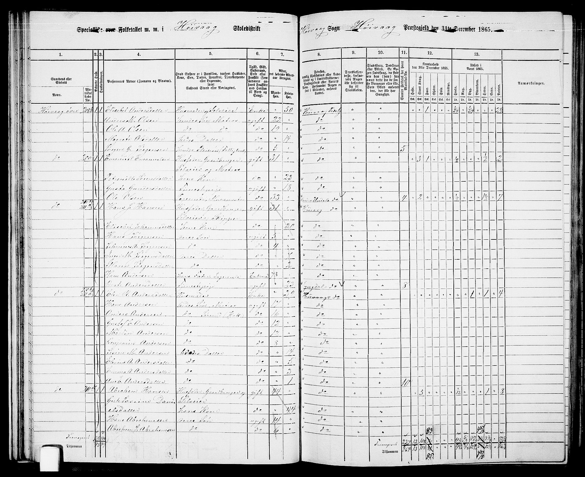 RA, 1865 census for Høvåg, 1865, p. 44