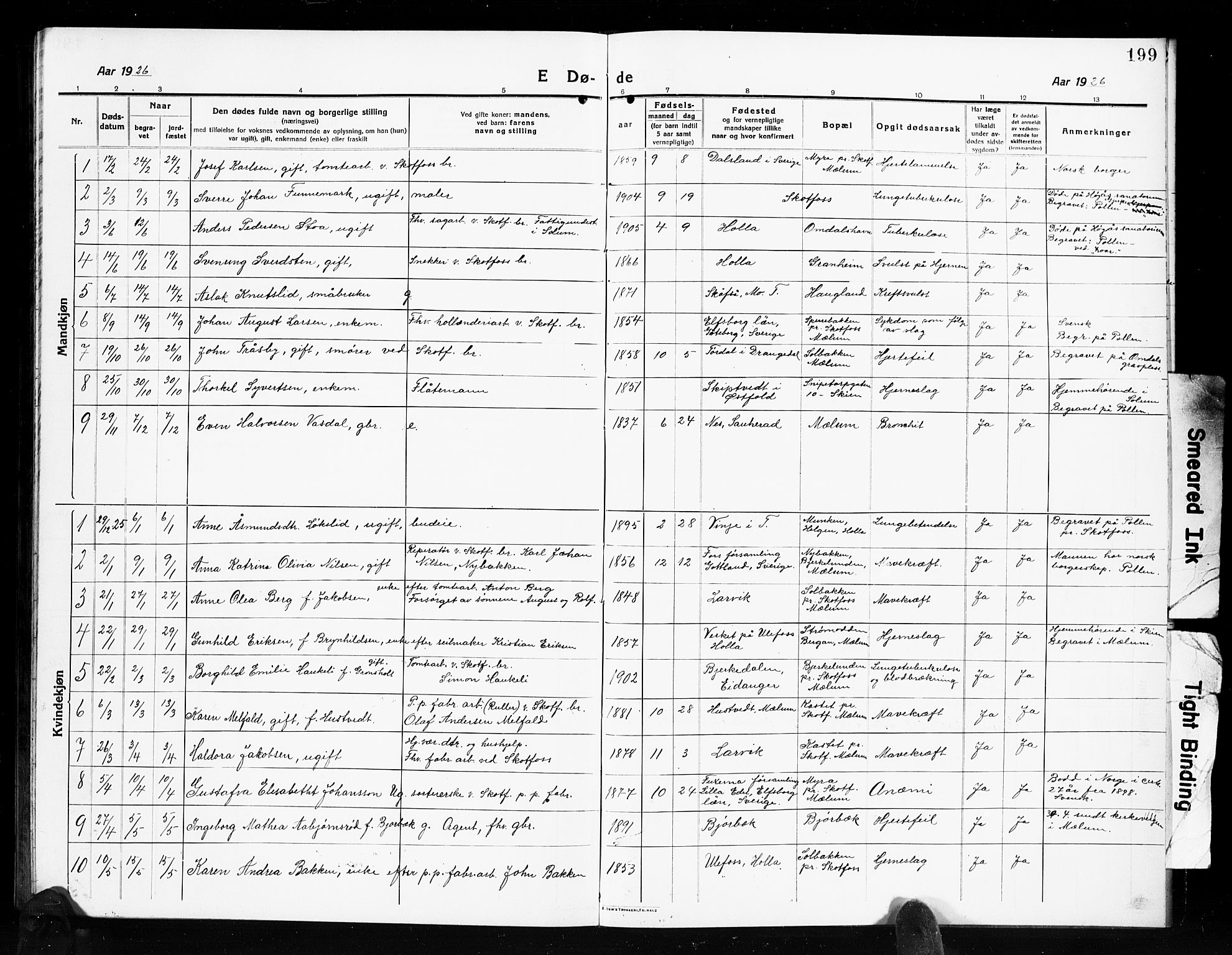 Solum kirkebøker, AV/SAKO-A-306/G/Gb/L0006: Parish register (copy) no. II 6, 1915-1927, p. 199