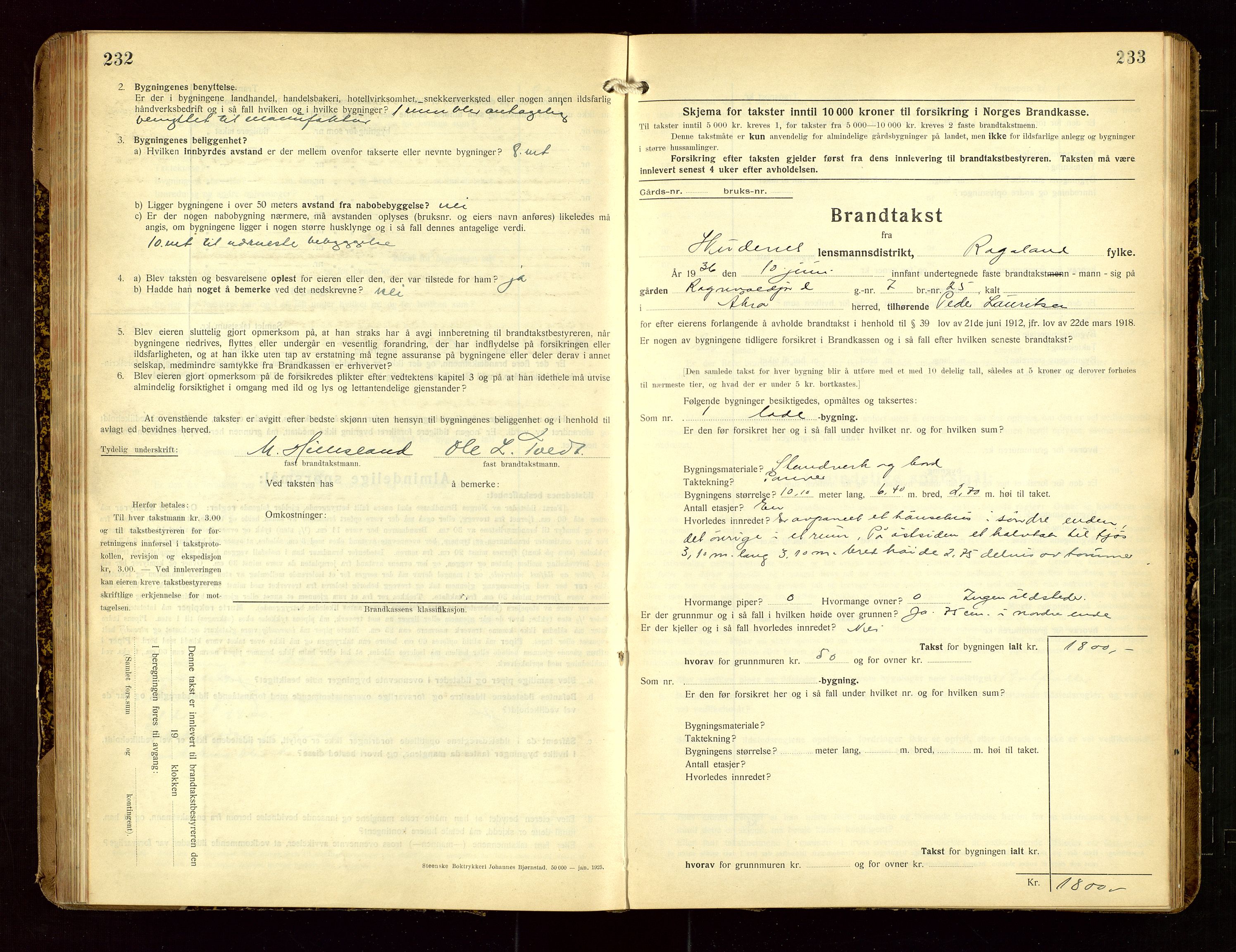 Skudenes lensmannskontor, SAST/A-100444/Gob/L0002: "Brandtakstprotokoll", 1925-1952, p. 232-233