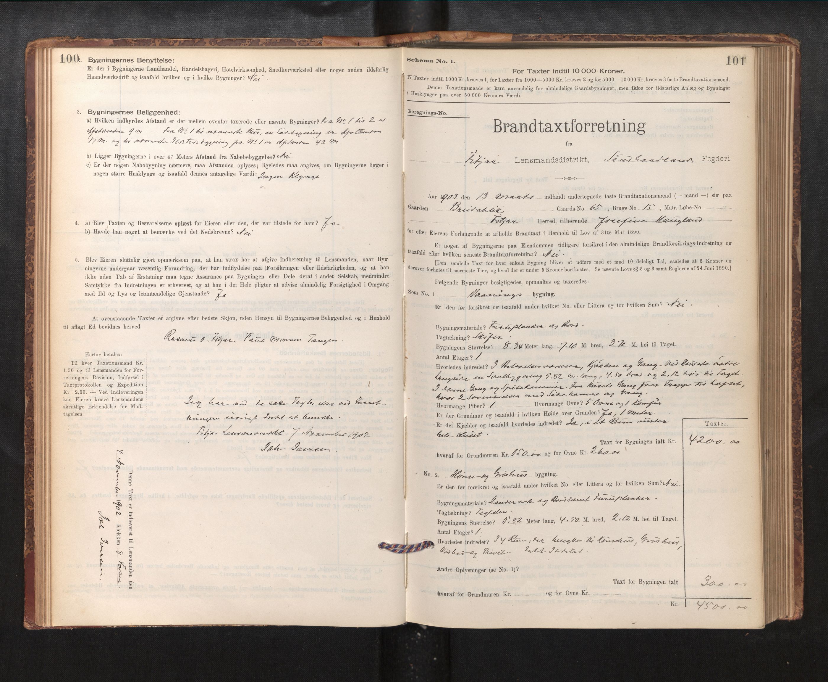 Lensmannen i Fitjar, SAB/A-32001/0012/L0001: Branntakstprotokoll, skjematakst, 1895-1948, p. 100-101