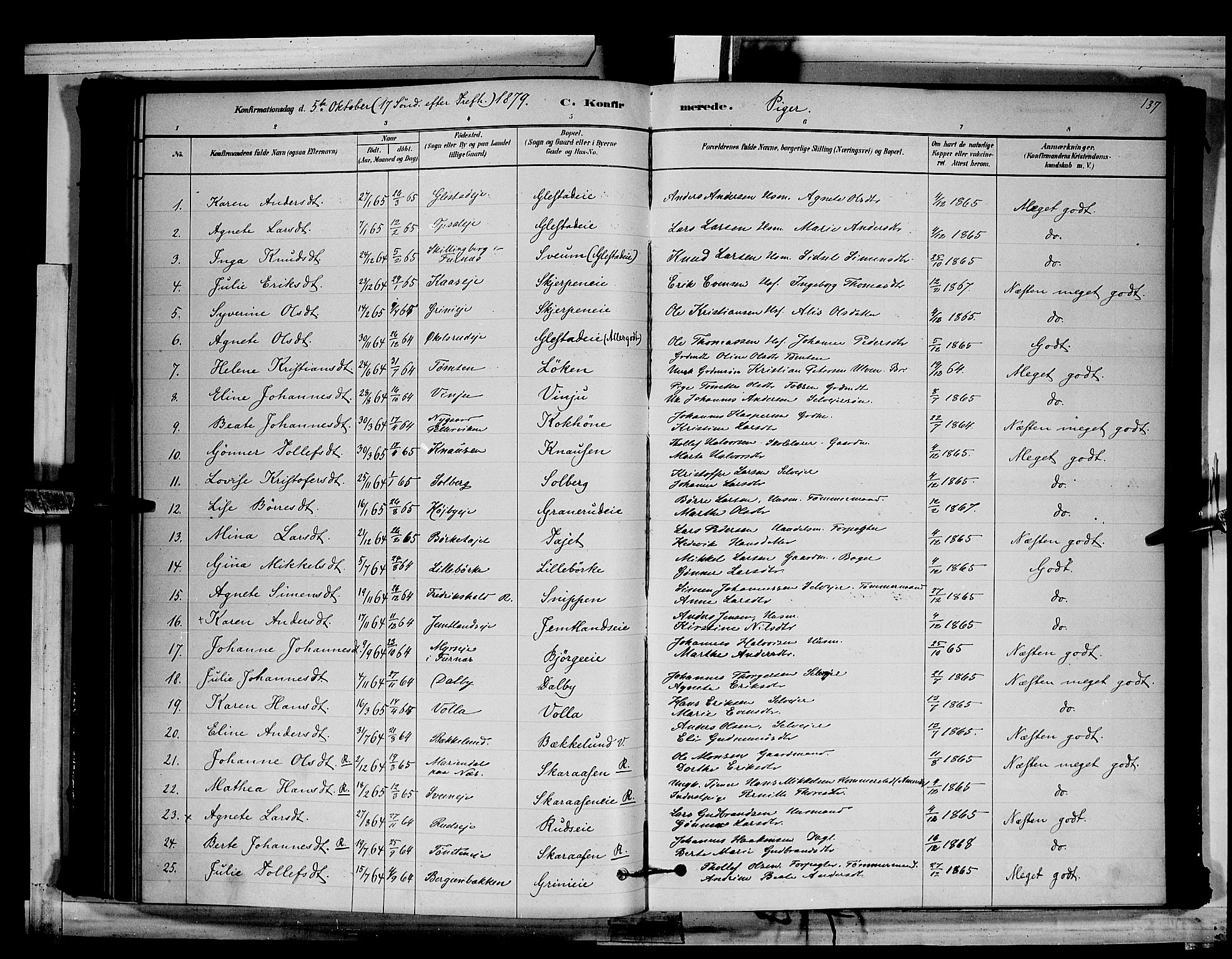 Ringsaker prestekontor, SAH/PREST-014/L/La/L0011: Parish register (copy) no. 11, 1879-1890, p. 137