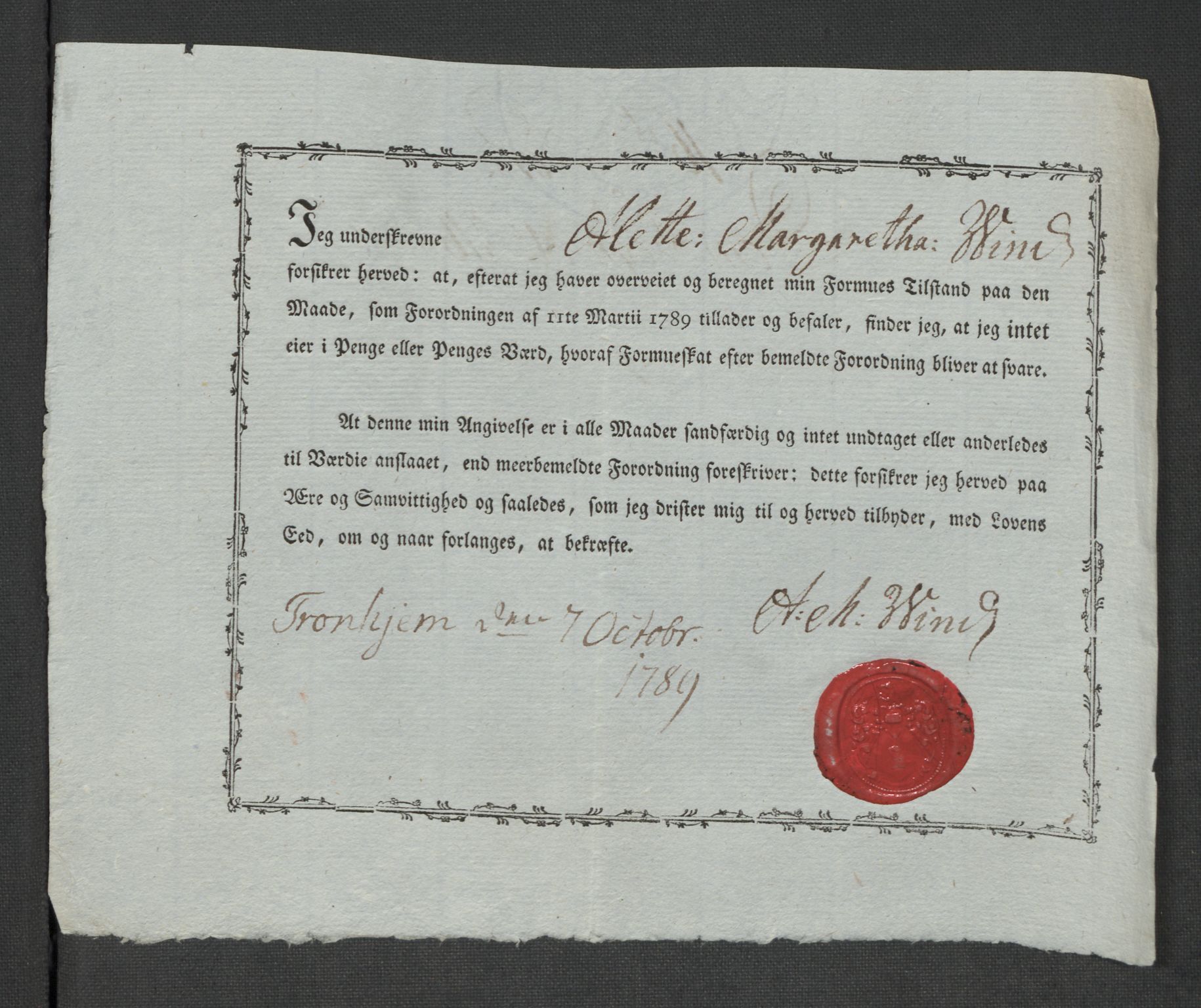 Rentekammeret inntil 1814, Reviderte regnskaper, Mindre regnskaper, AV/RA-EA-4068/Rf/Rfe/L0052:  Trondheim, 1789, p. 240