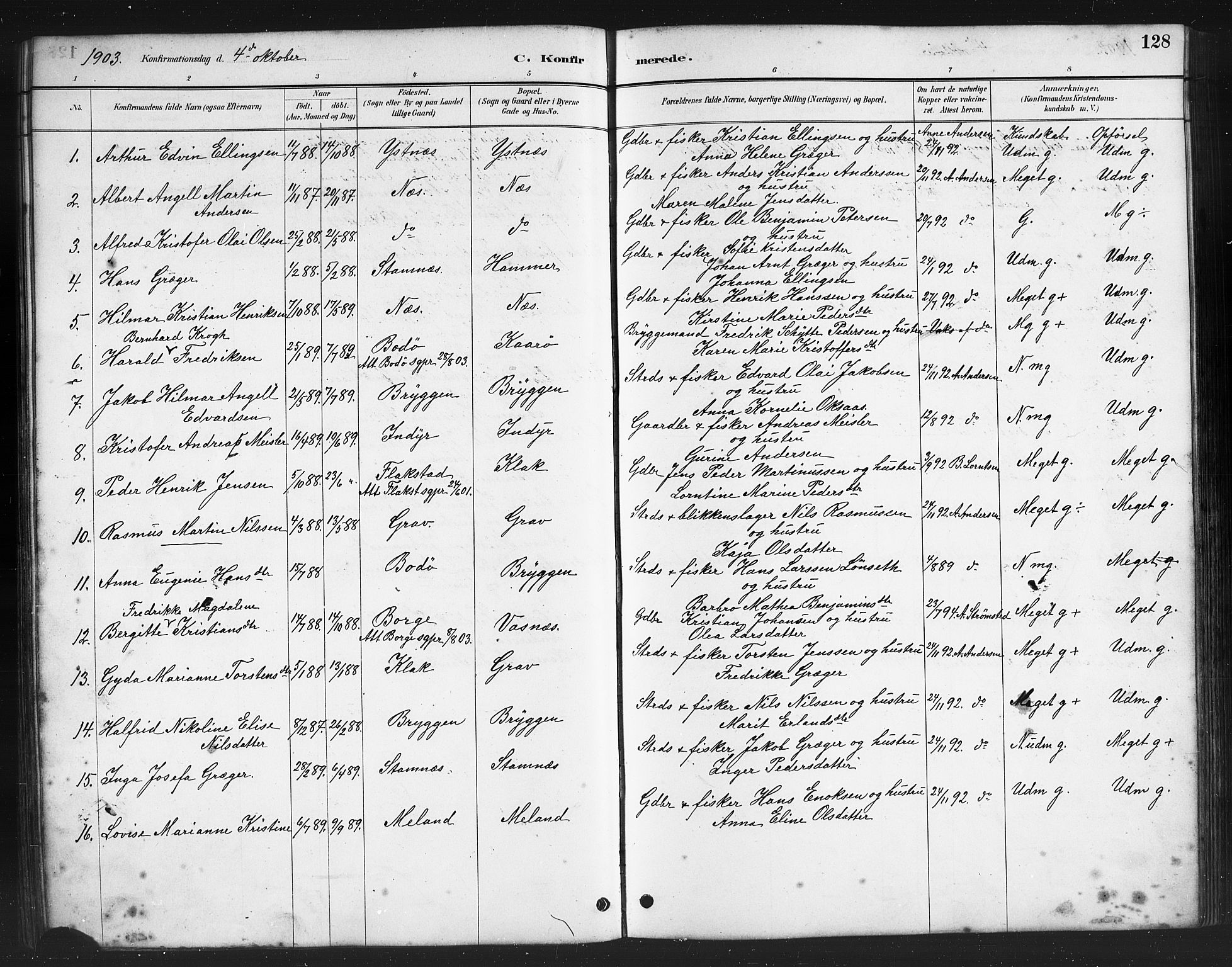 Ministerialprotokoller, klokkerbøker og fødselsregistre - Nordland, AV/SAT-A-1459/808/L0131: Parish register (copy) no. 808C02, 1879-1919, p. 128