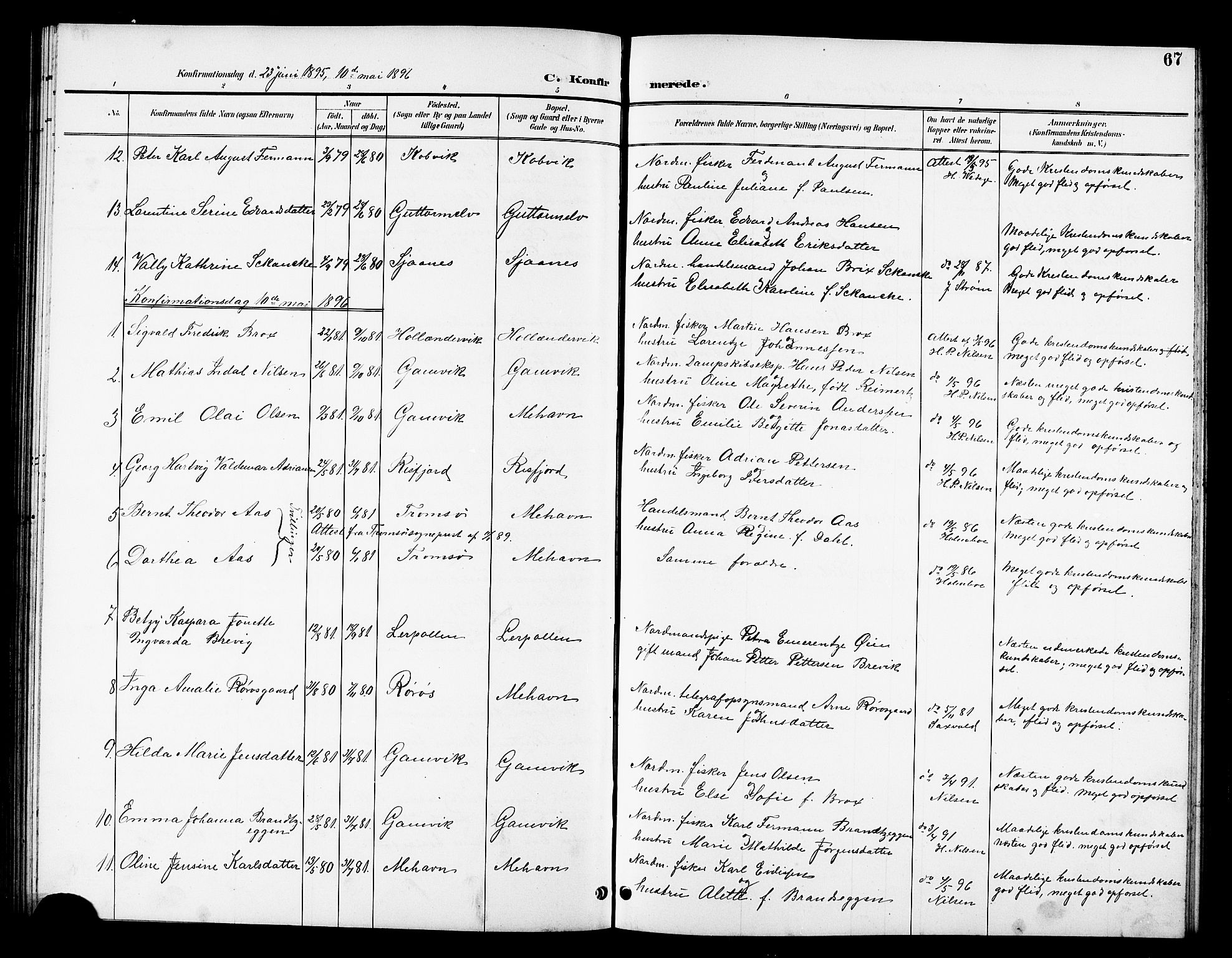 Tana sokneprestkontor, SATØ/S-1334/H/Hb/L0006klokker: Parish register (copy) no. 6, 1892-1909, p. 67