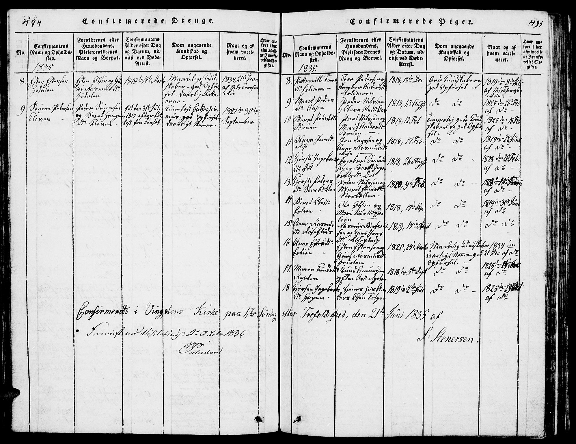 Tolga prestekontor, SAH/PREST-062/L/L0001: Parish register (copy) no. 1, 1814-1877, p. 494-495