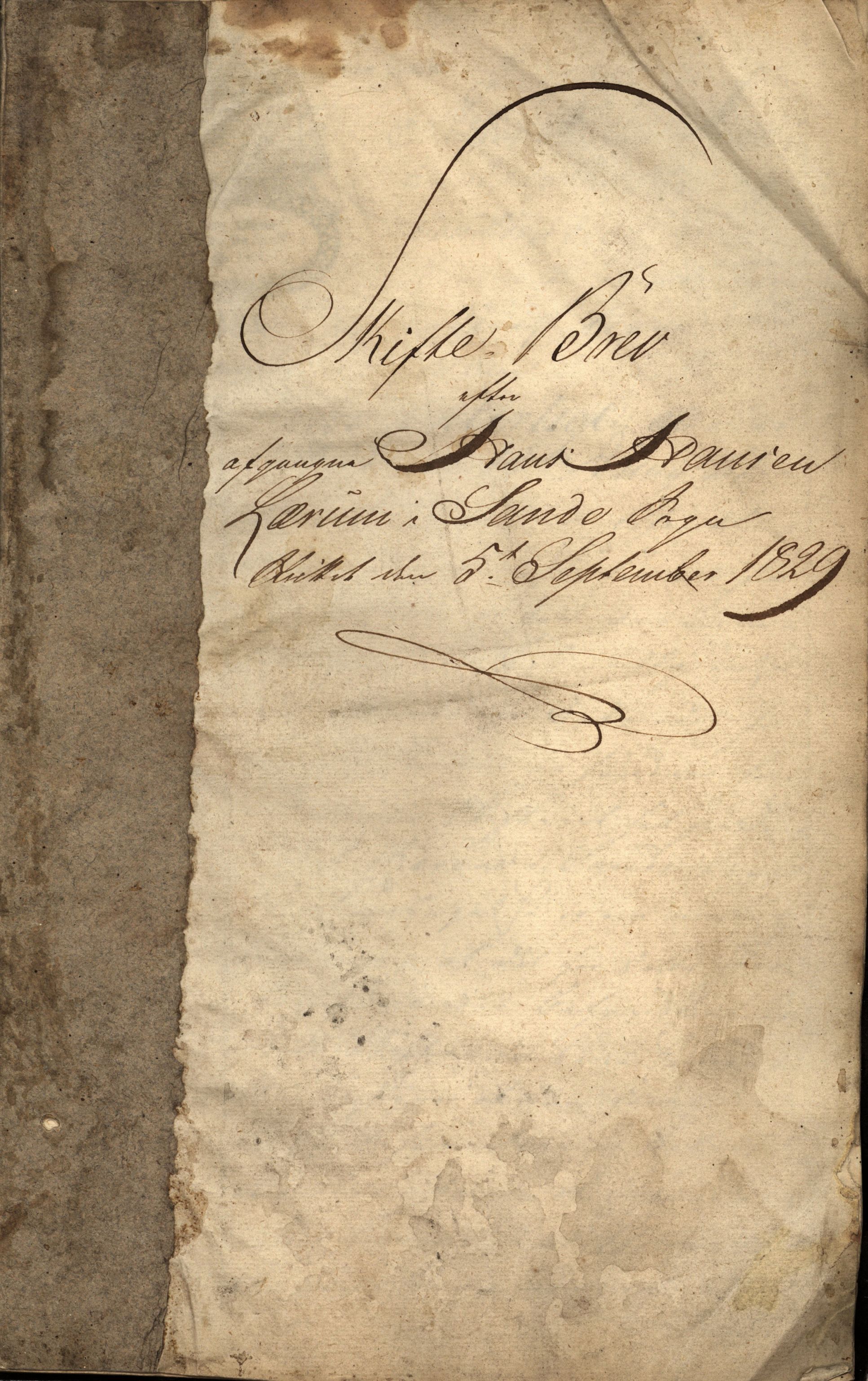 Pa 14 - Skiftesamling, Sande, VEMU/A-1016/F/L0001/0005: -- / Skifte etter Hans Hansen Lærum, 1829