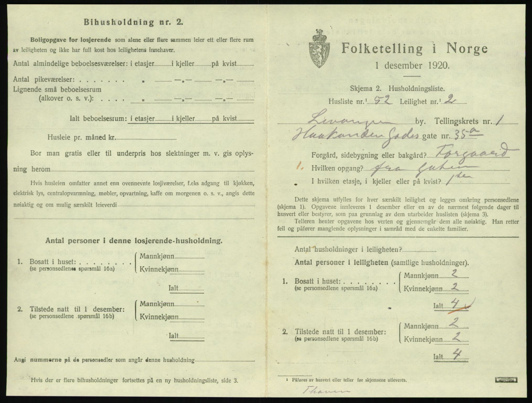 SAT, 1920 census for Levanger town, 1920, p. 682