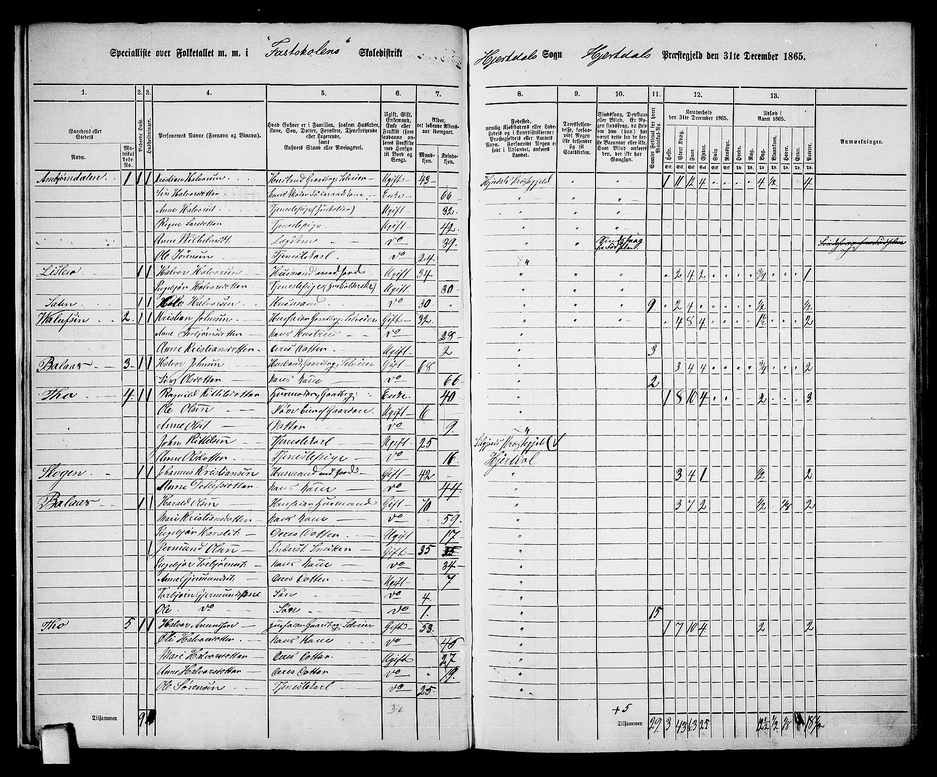 RA, 1865 census for Hjartdal, 1865, p. 13