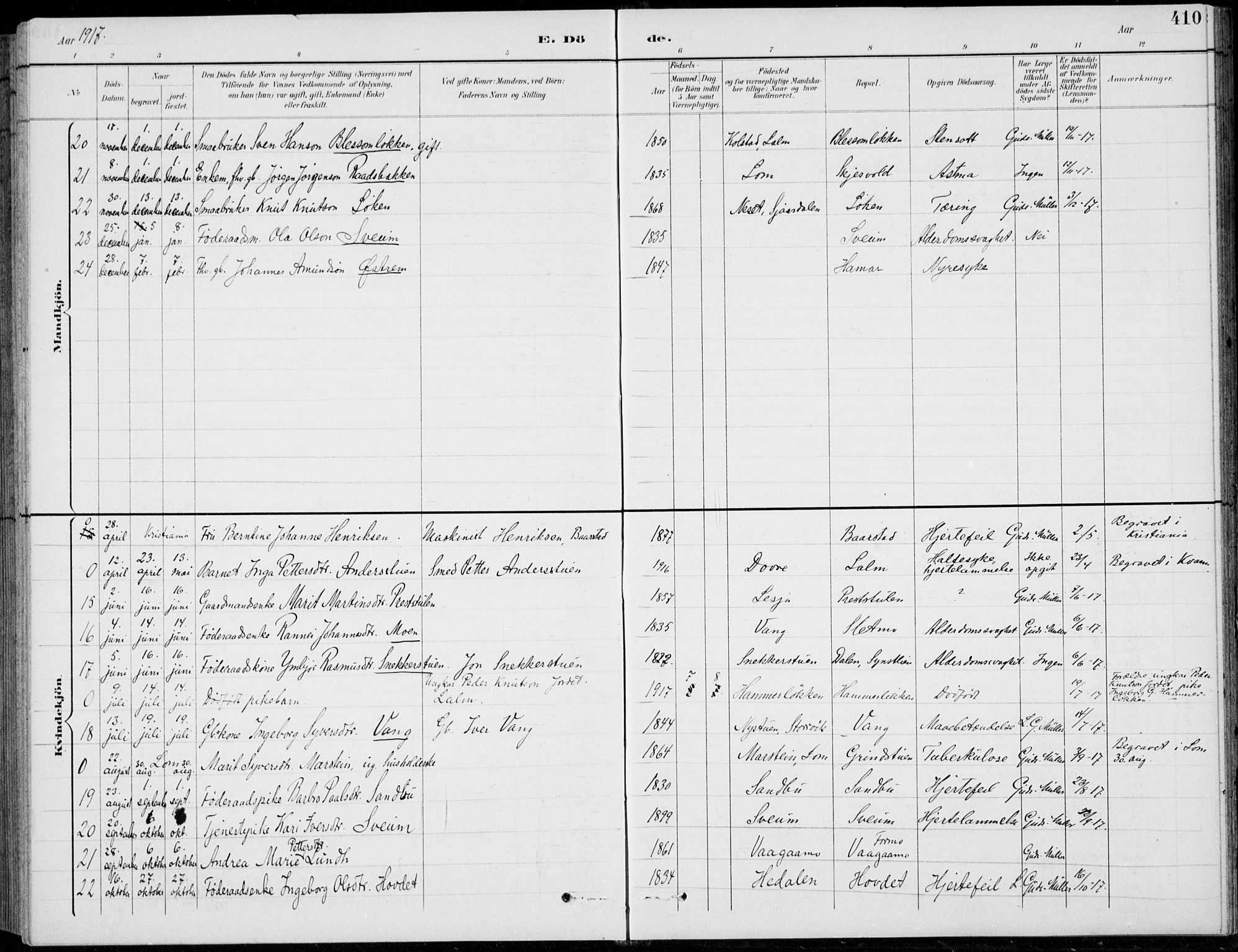 Vågå prestekontor, SAH/PREST-076/H/Ha/Hab/L0002: Parish register (copy) no. 2, 1894-1939, p. 410