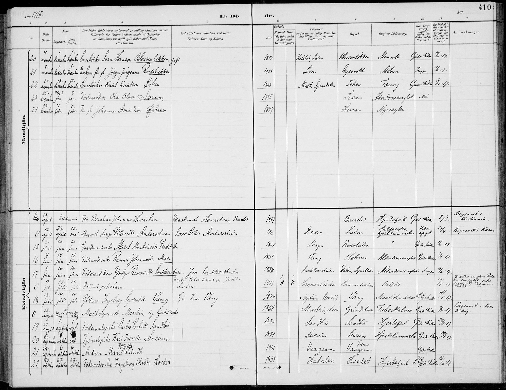 Vågå prestekontor, AV/SAH-PREST-076/H/Ha/Hab/L0002: Parish register (copy) no. 2, 1894-1939, p. 410