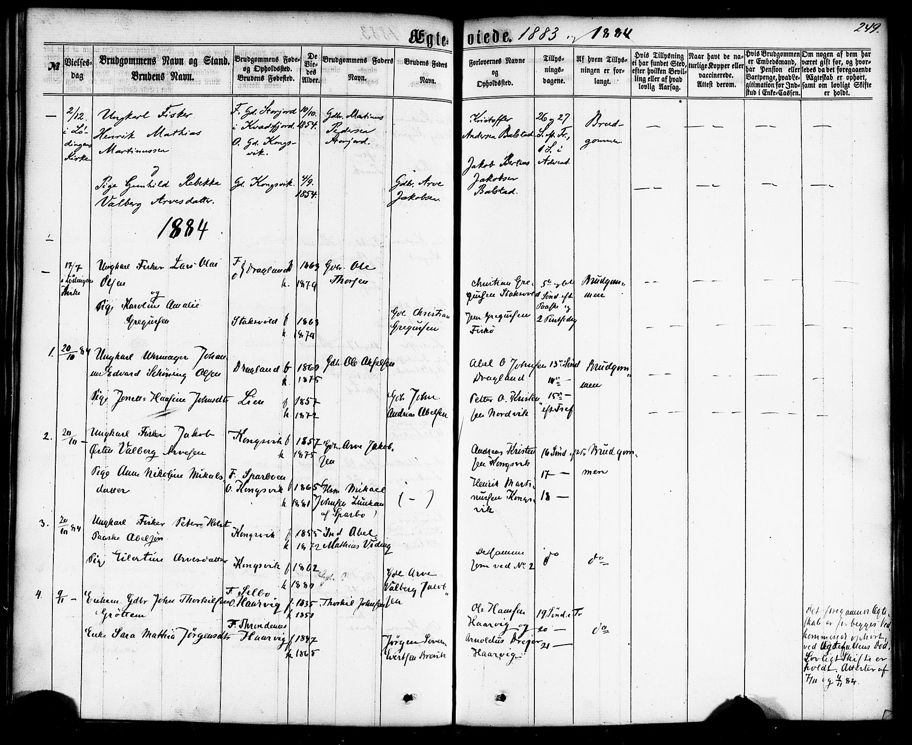 Ministerialprotokoller, klokkerbøker og fødselsregistre - Nordland, AV/SAT-A-1459/865/L0923: Parish register (official) no. 865A01, 1864-1884, p. 249