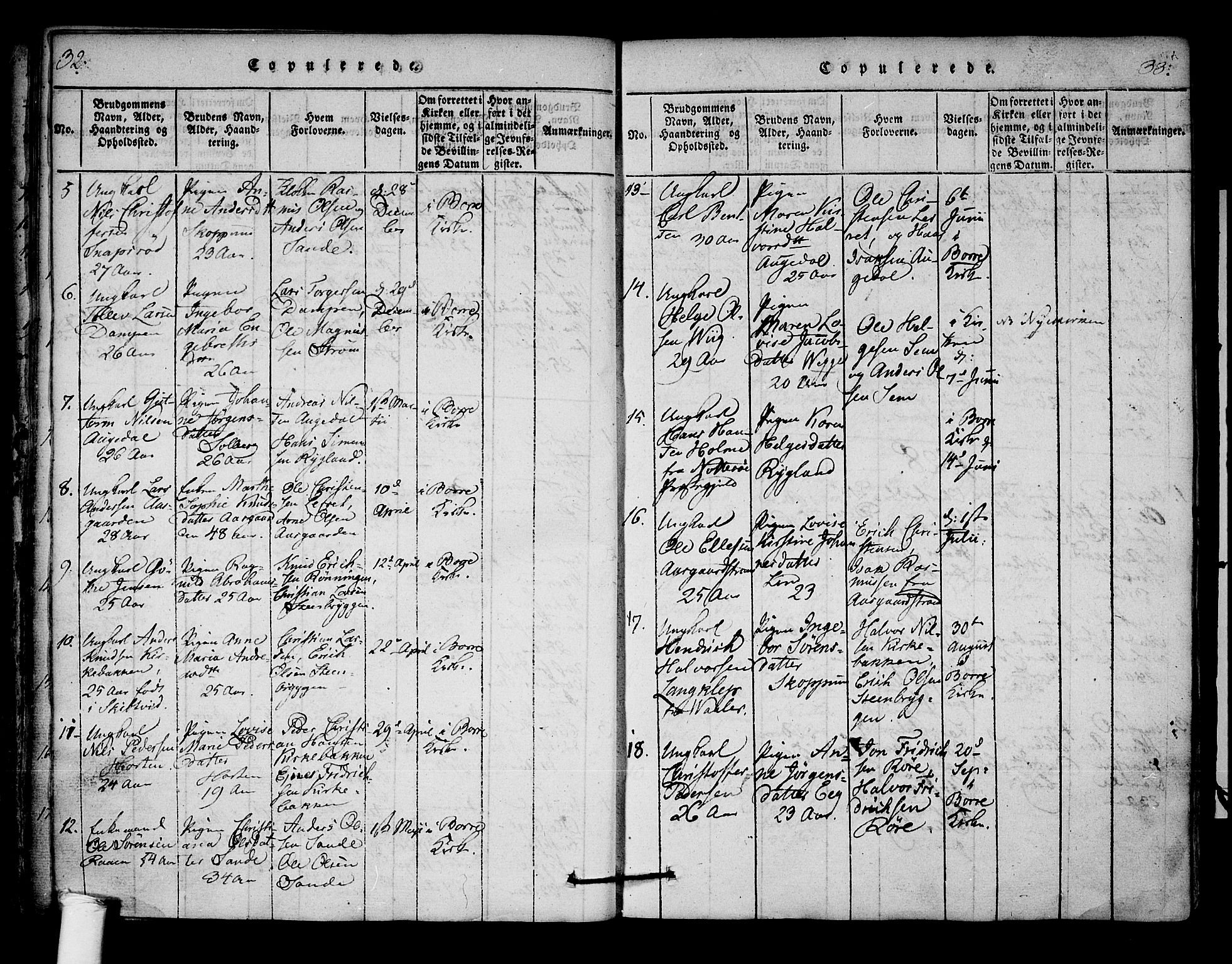 Borre kirkebøker, AV/SAKO-A-338/F/Fa/L0004: Parish register (official) no. I 4, 1815-1845, p. 32-33