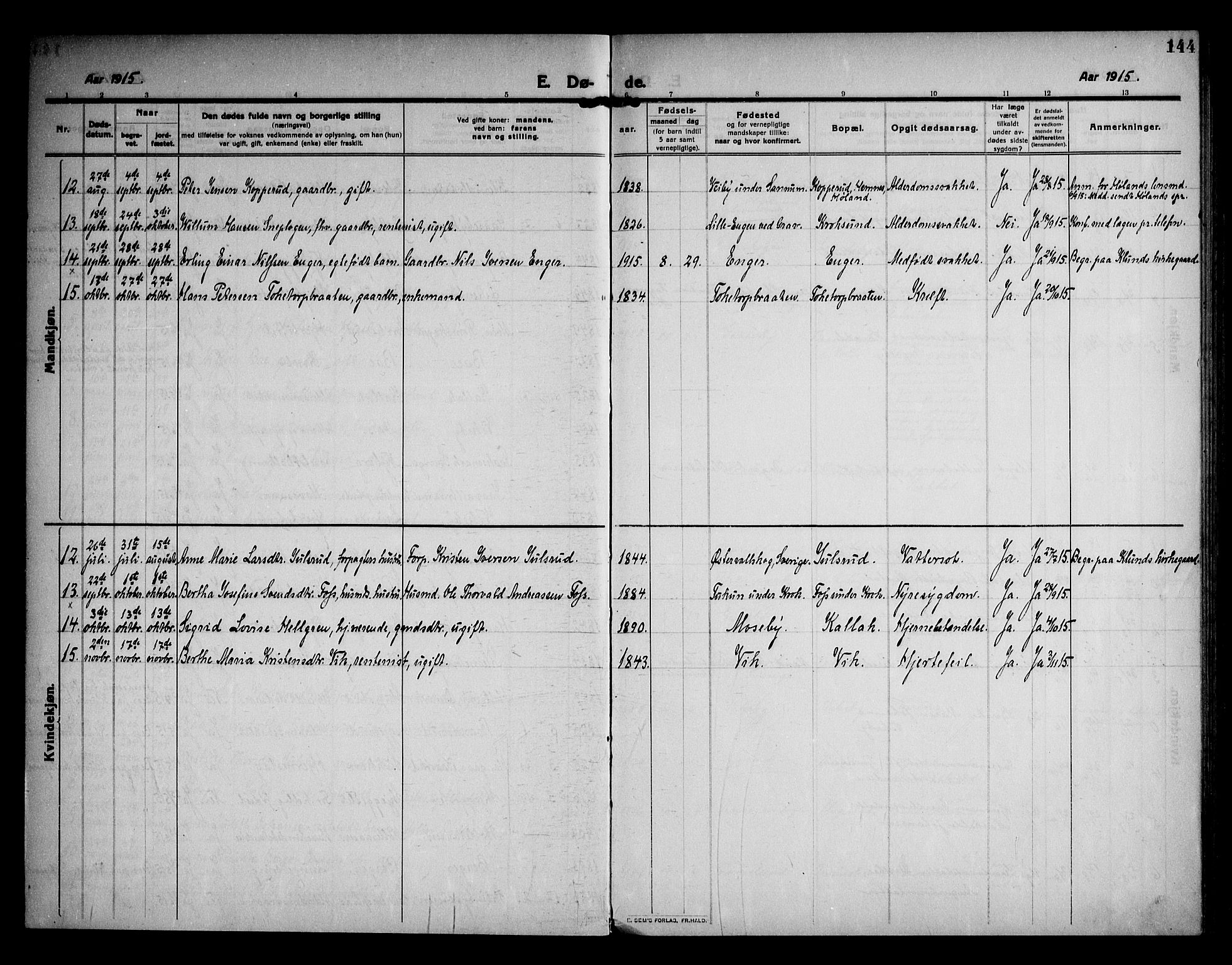 Rødenes prestekontor Kirkebøker, AV/SAO-A-2005/F/Fa/L0012: Parish register (official) no. I 12, 1911-1926, p. 144